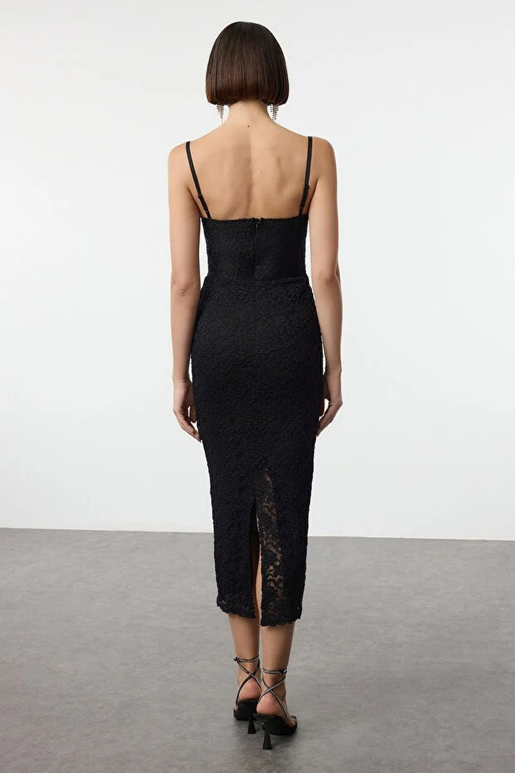 Lined Lace Knit Midi Evening Dress