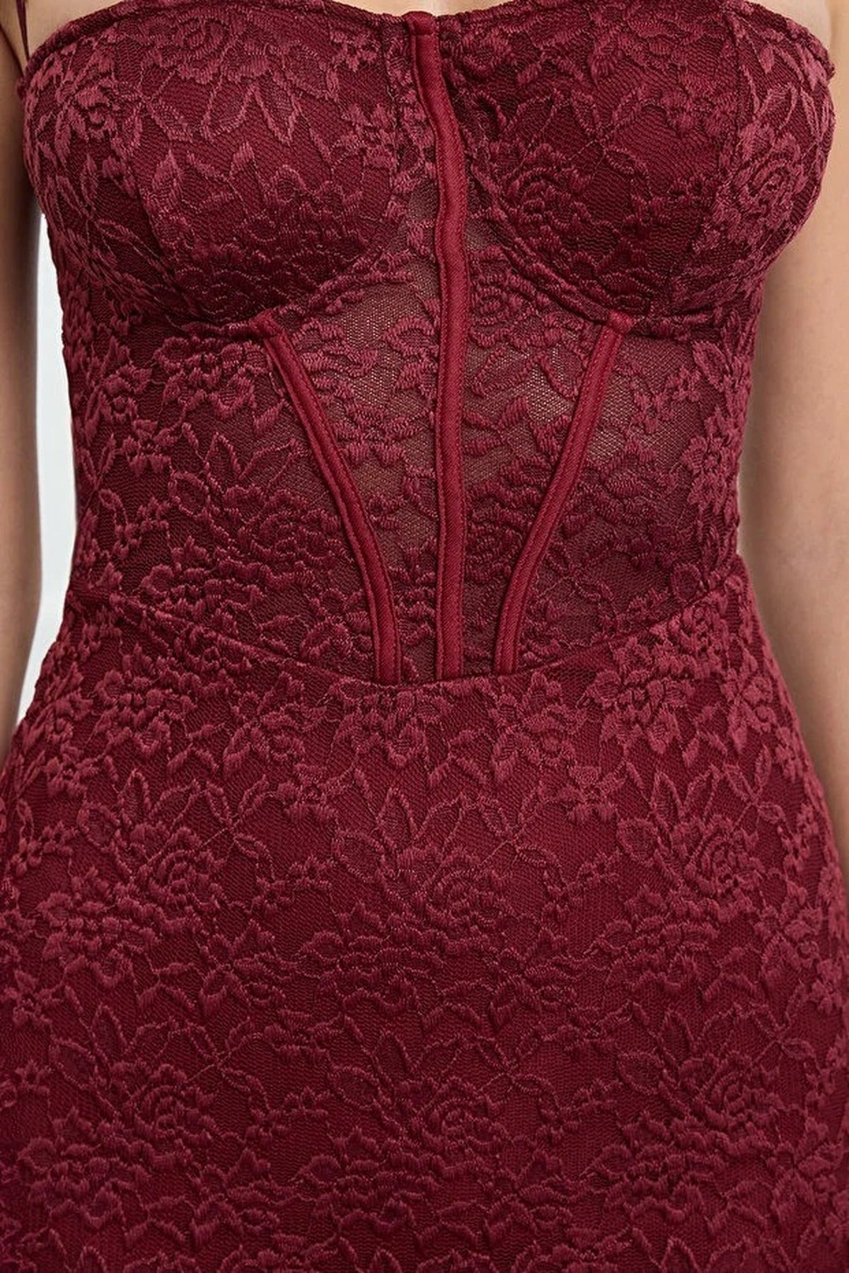 Lined Lace Knit Midi Evening Dress