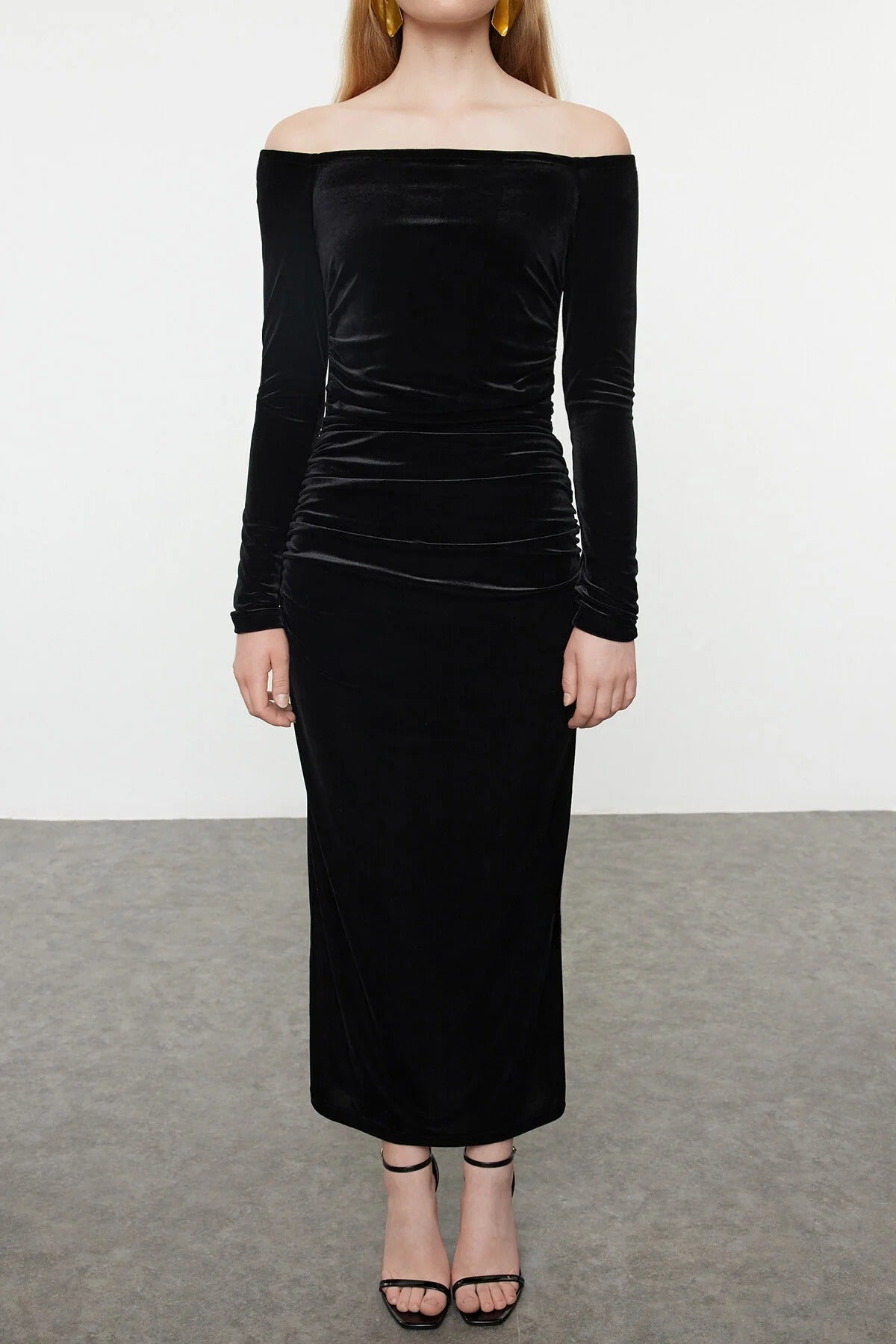 Carmen Neck Long Sleeve Bodycon Maxi Dress