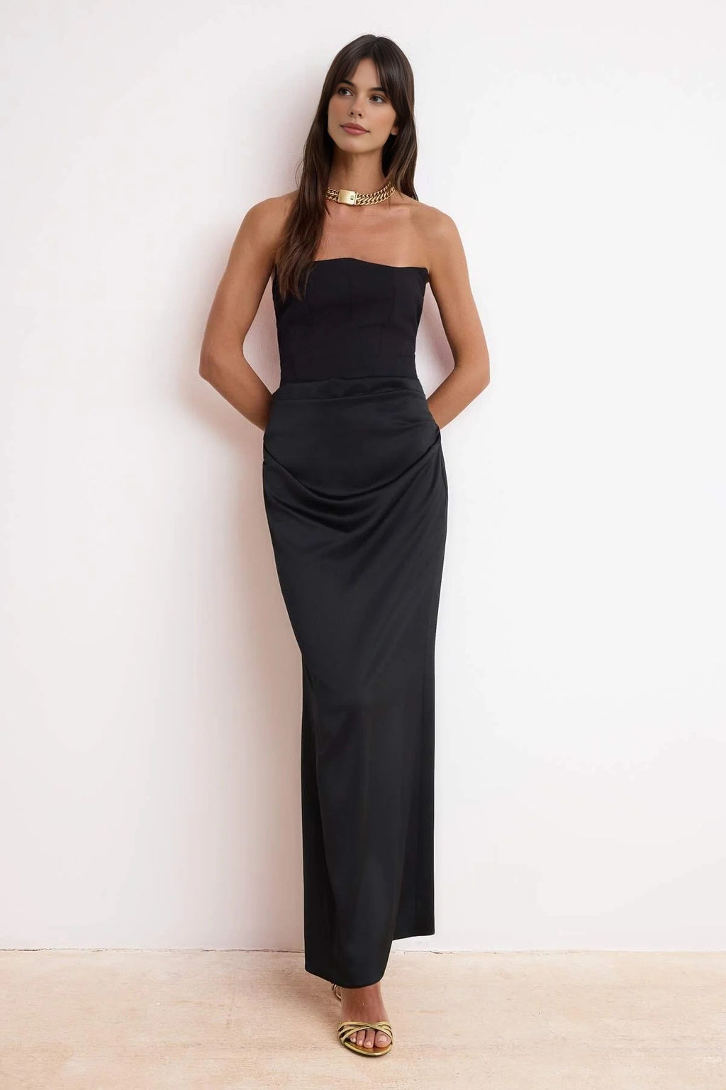 Strapless Woven Long Bodycon Evening Dress