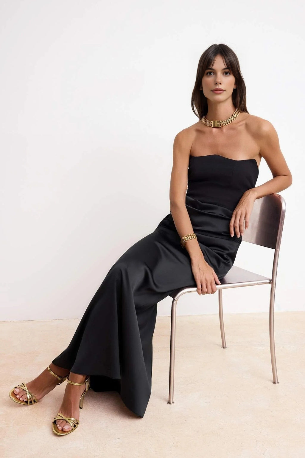 Strapless Woven Long Bodycon Evening Dress