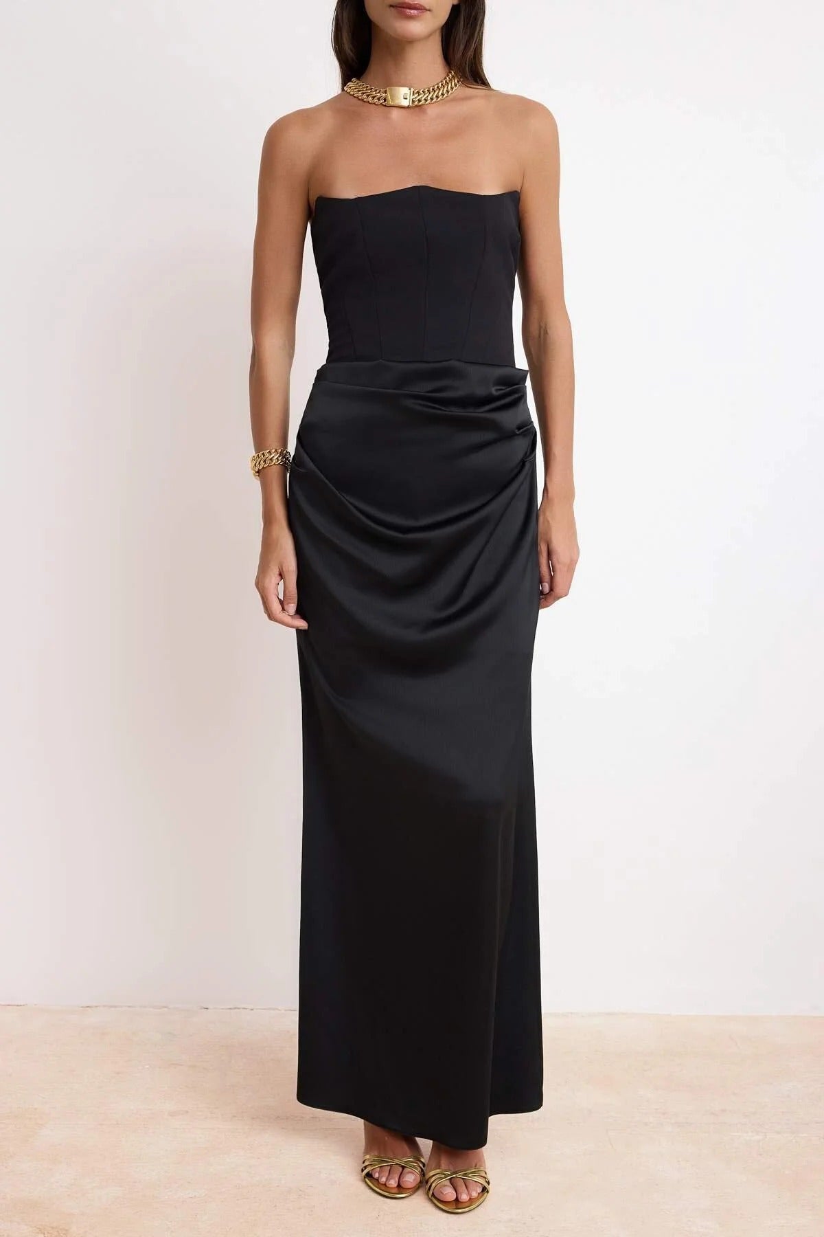 Strapless Woven Long Bodycon Evening Dress