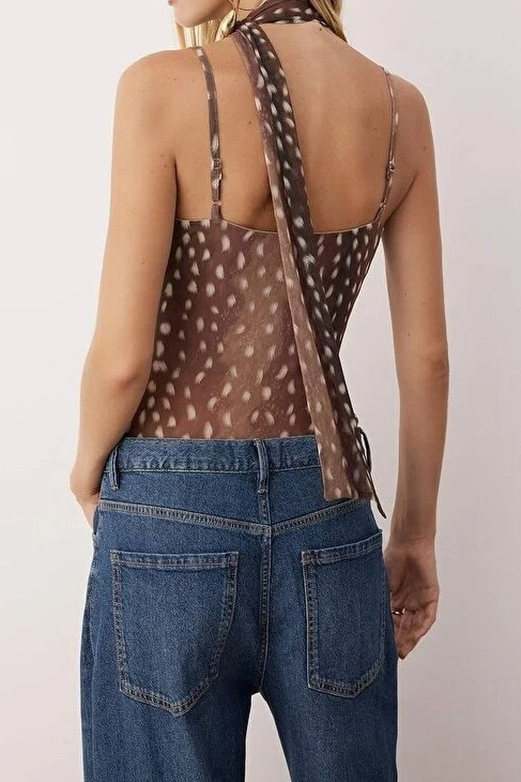Animal Print Sleeveless Knitted Tulle Party Bodysuit