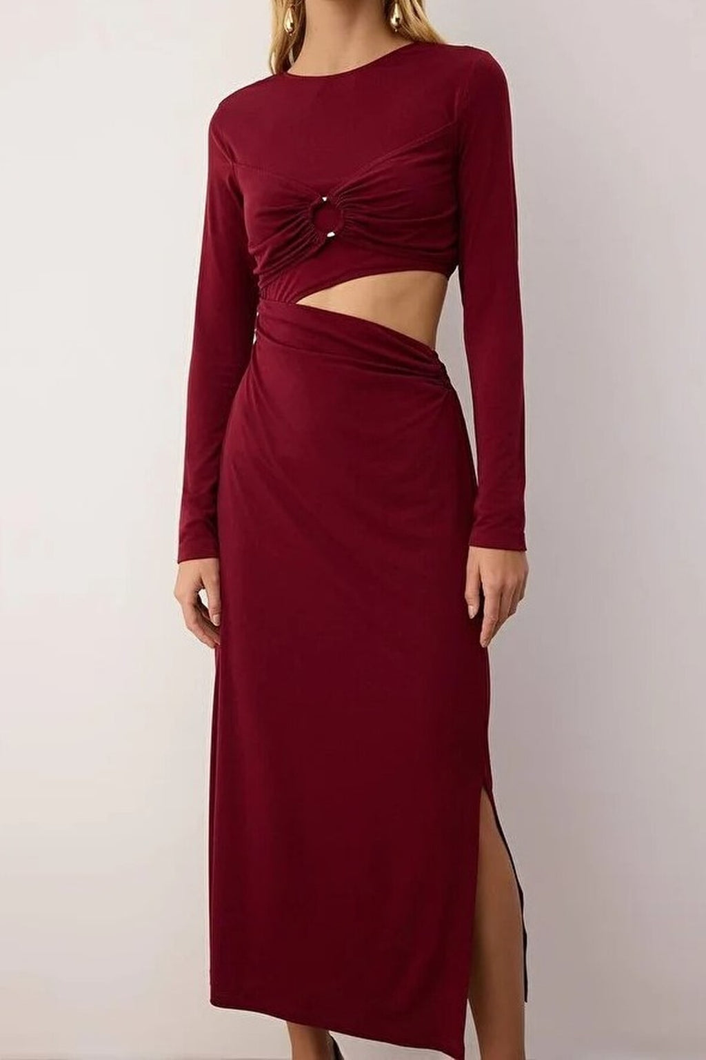 Knitted Dress with Accessories and Waist Cut-Out Detail