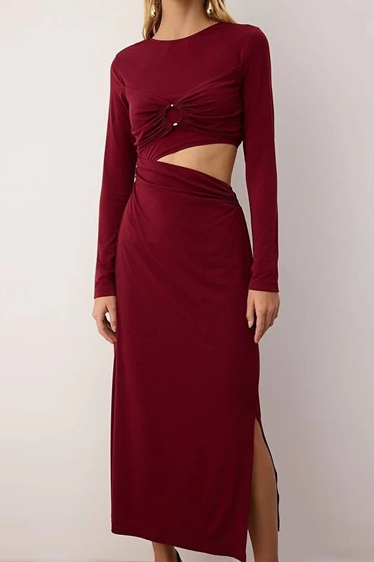 Knitted Dress with Accessories and Waist Cut-Out Detail
