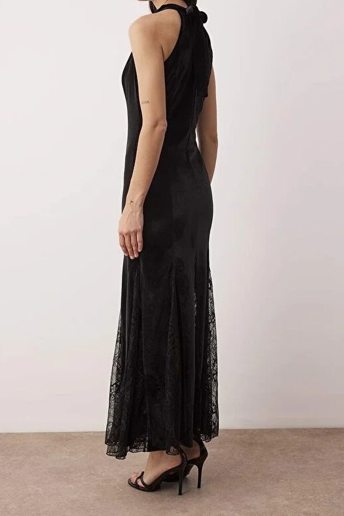 Lace Detail Knitted Velvet Maxi Dress Unlined