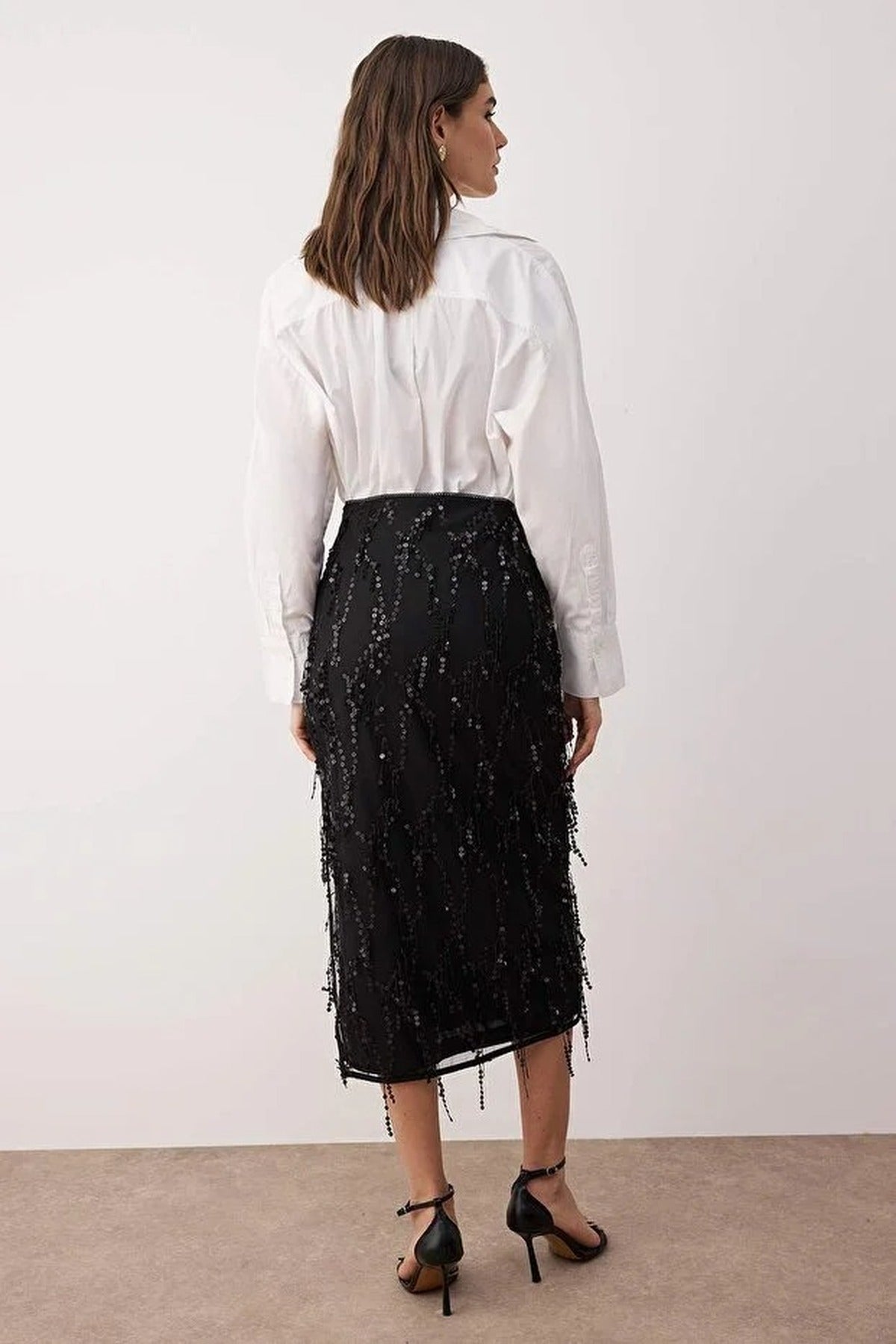 Sequin Fringe Detail Midi Skirt