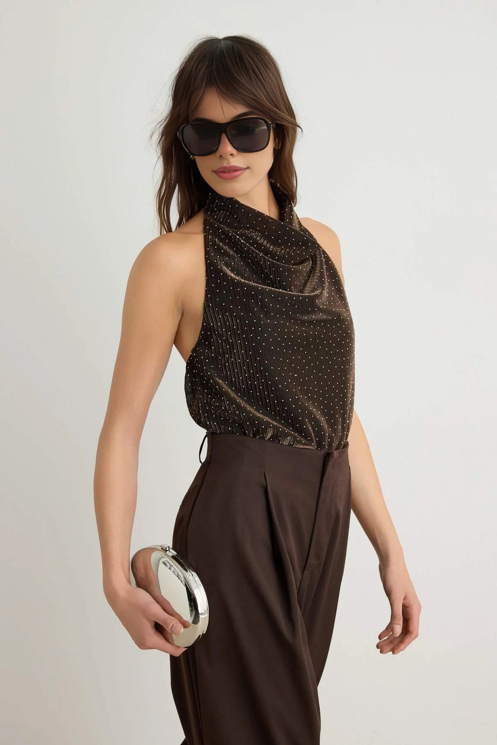 Halter Neck Sleeveless Embellished Blouse