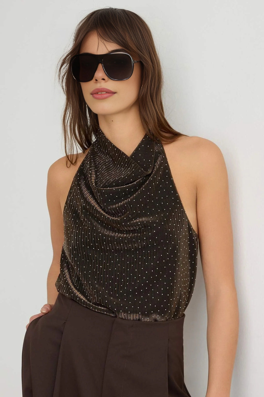 Halter Neck Sleeveless Embellished Blouse