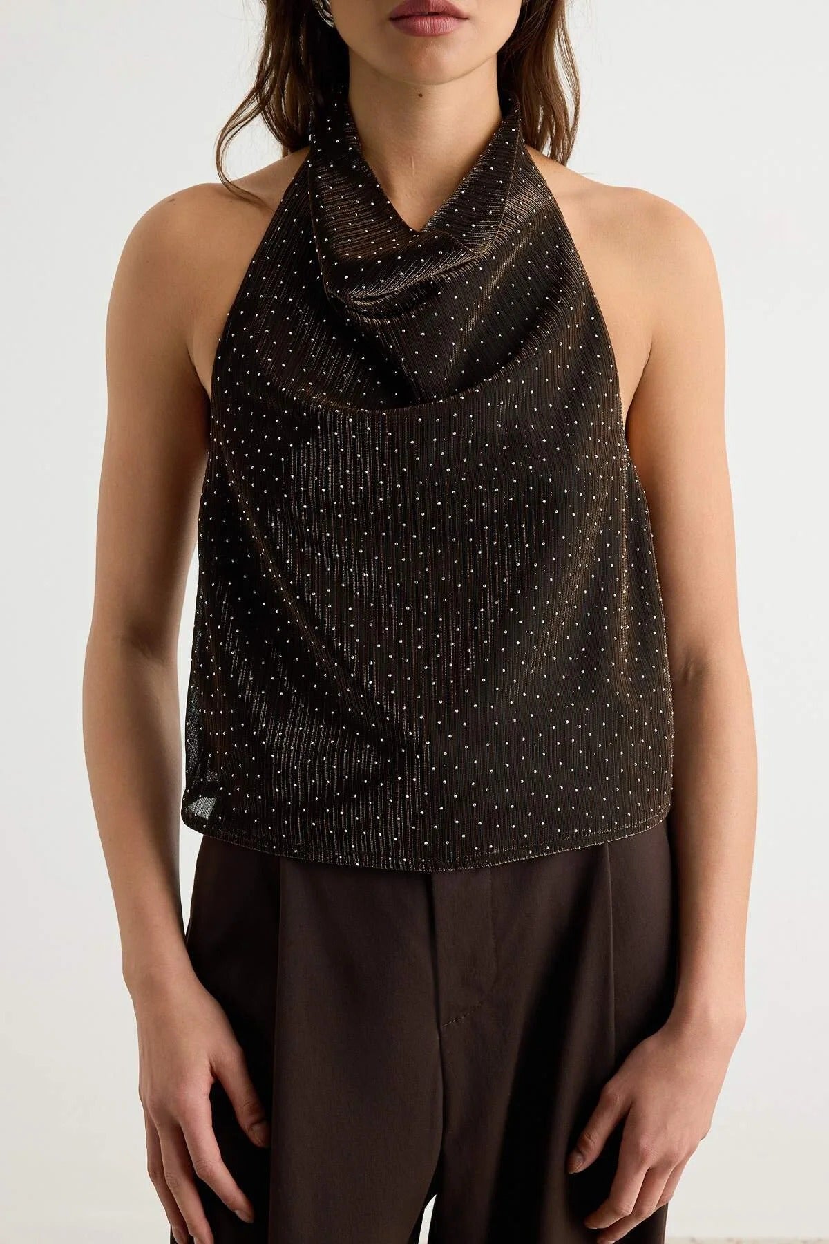 Halter Neck Sleeveless Embellished Blouse