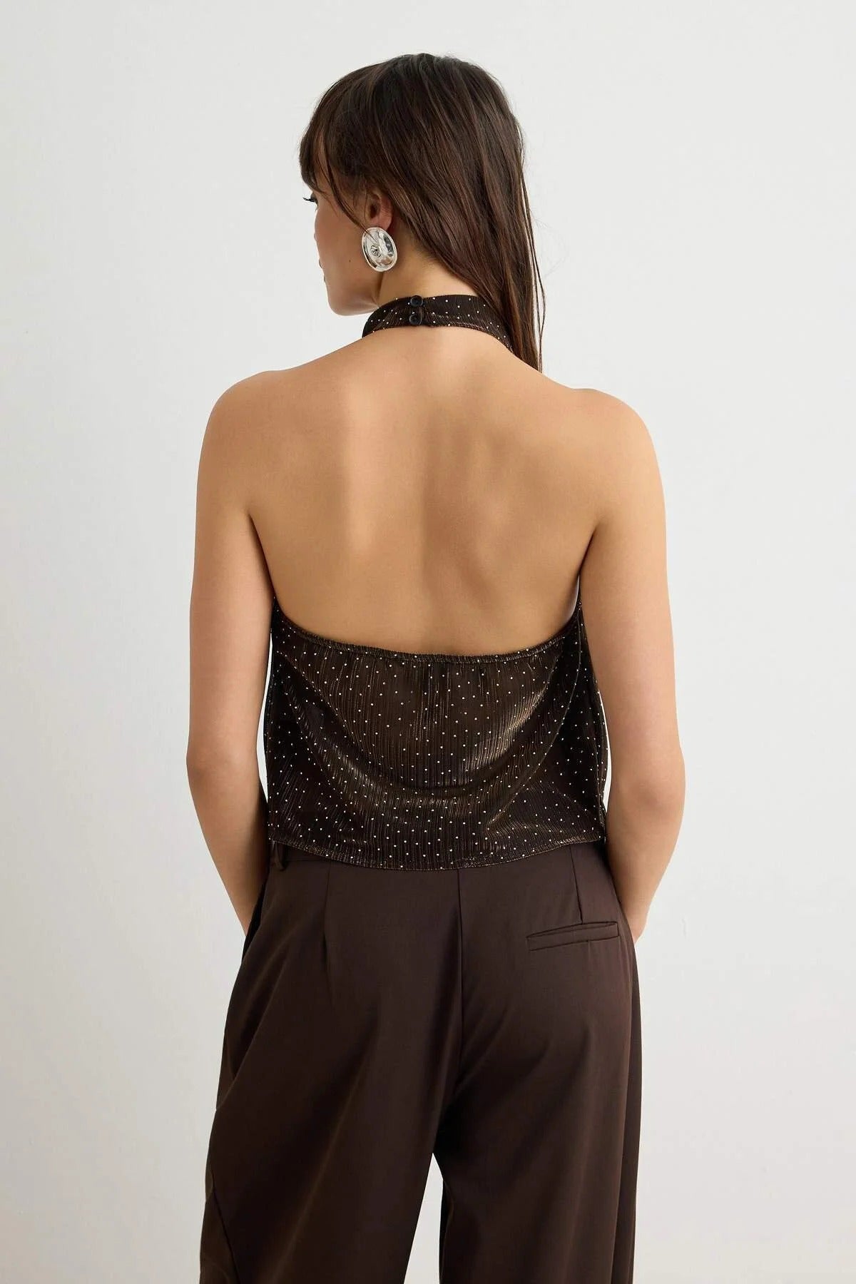 Halter Neck Sleeveless Embellished Blouse