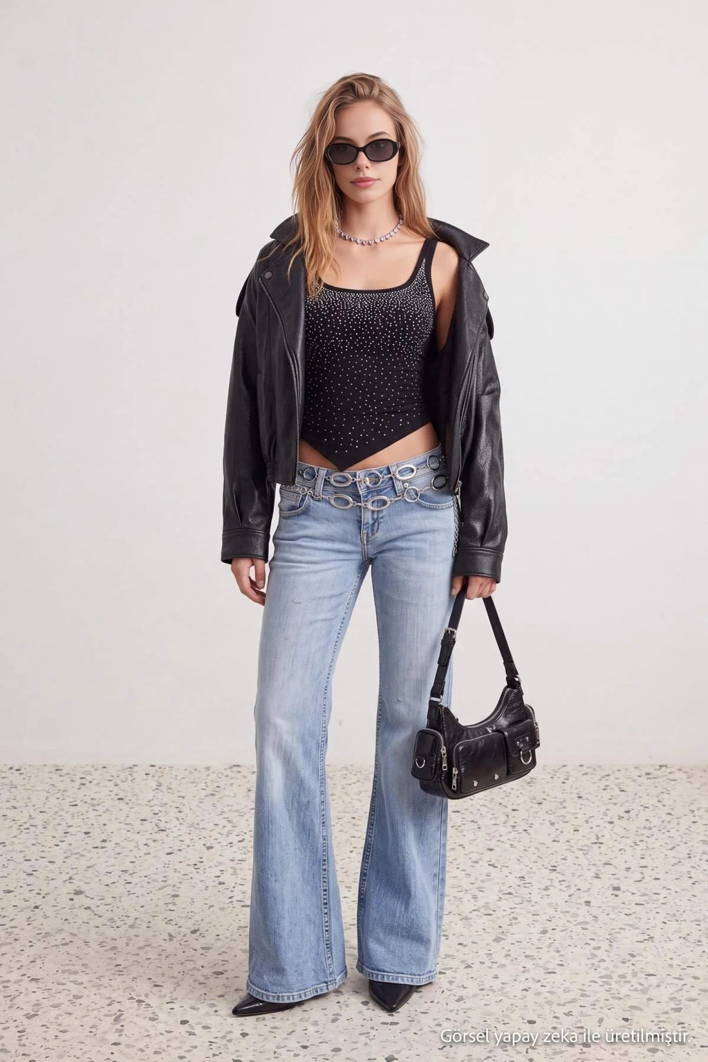 Square Neck Thick Strap Embellished Blouse