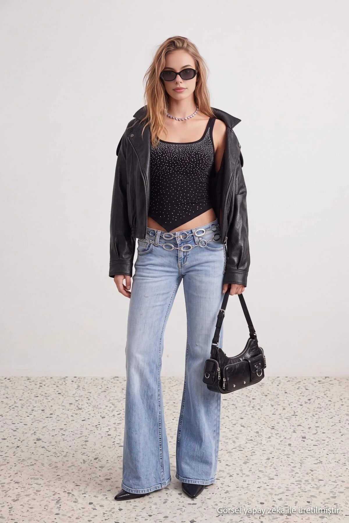 Square Neck Thick Strap Embellished Blouse