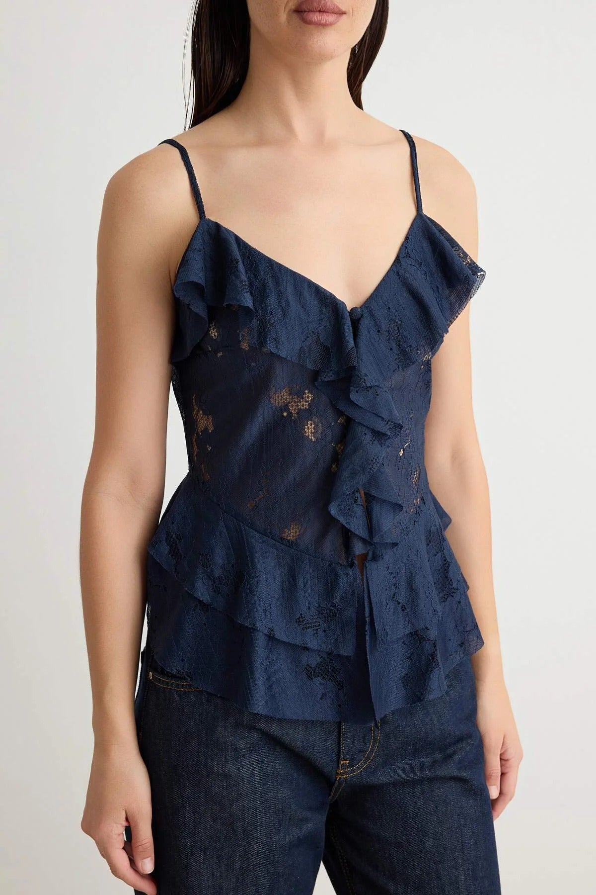 V Neck Sleeveless Lace Blouse
