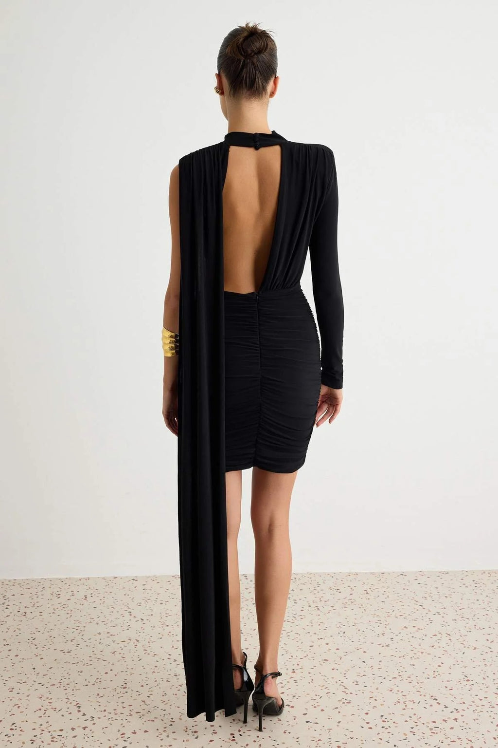 High Neck One Shoulder Cut Out Detail Bodycon Mini Dress