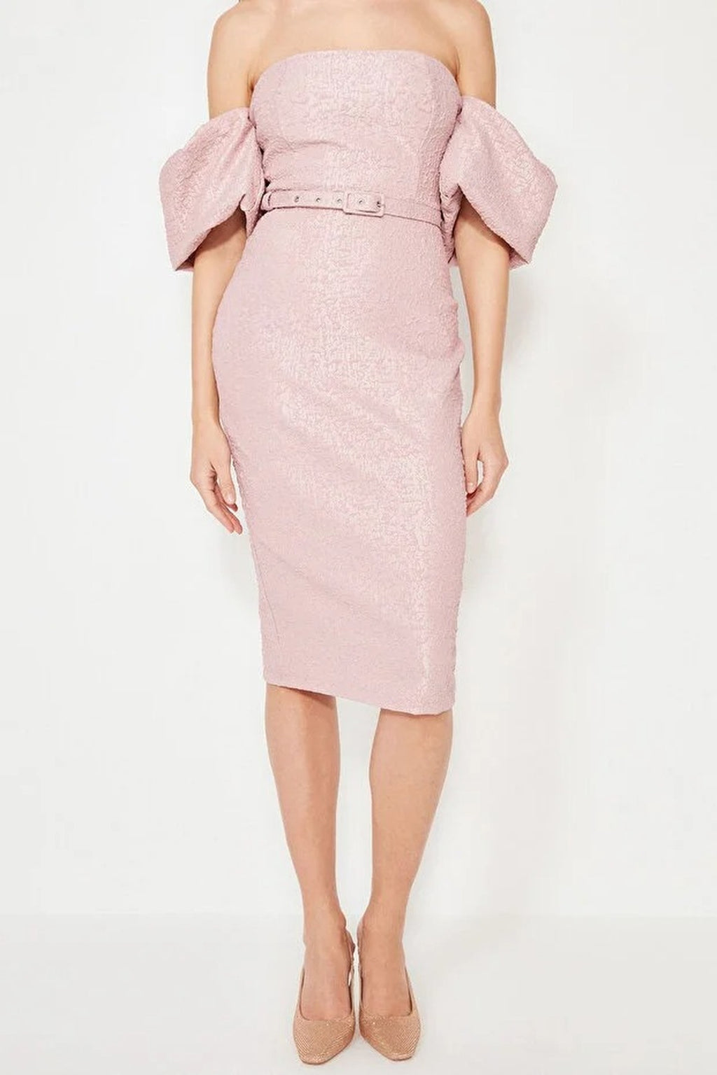 Belted Lined Textured Woven Dress