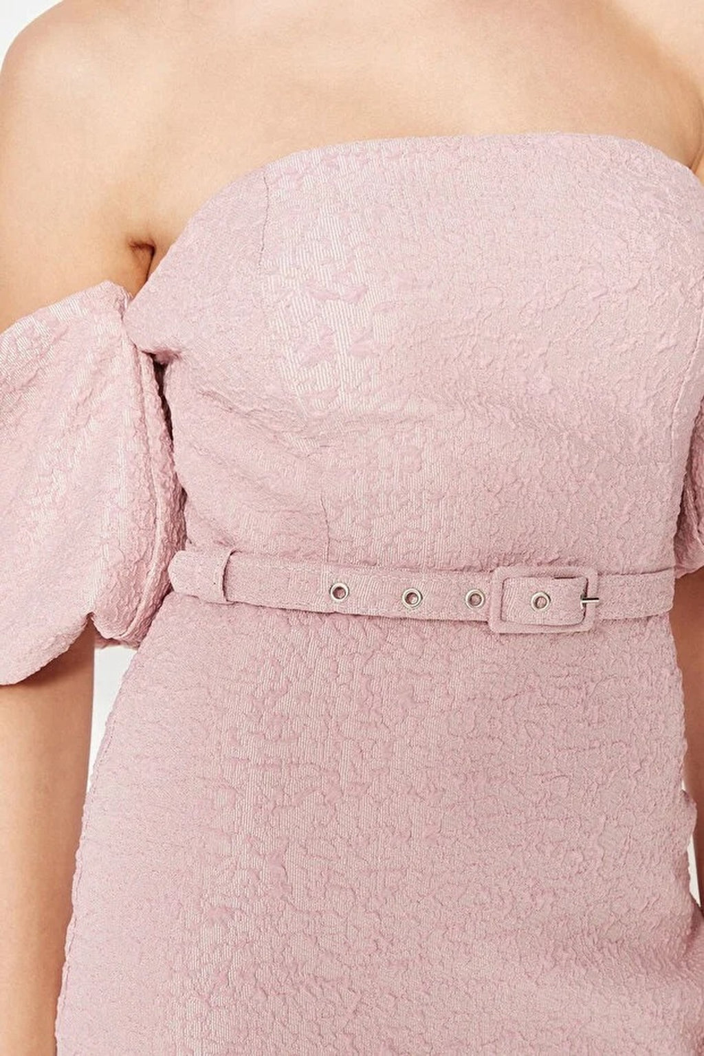 Belted Lined Textured Woven Dress