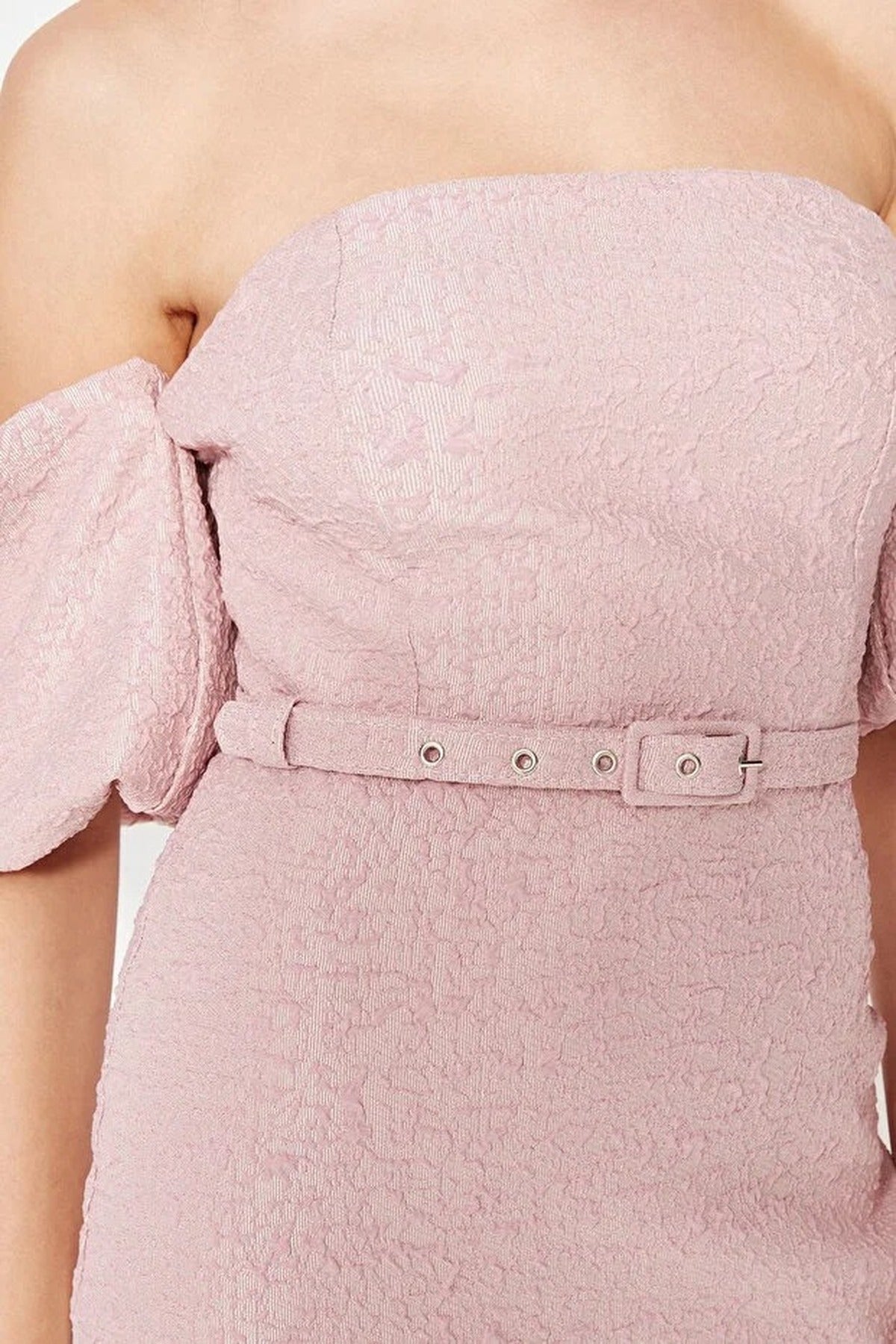 Belted Lined Textured Woven Dress