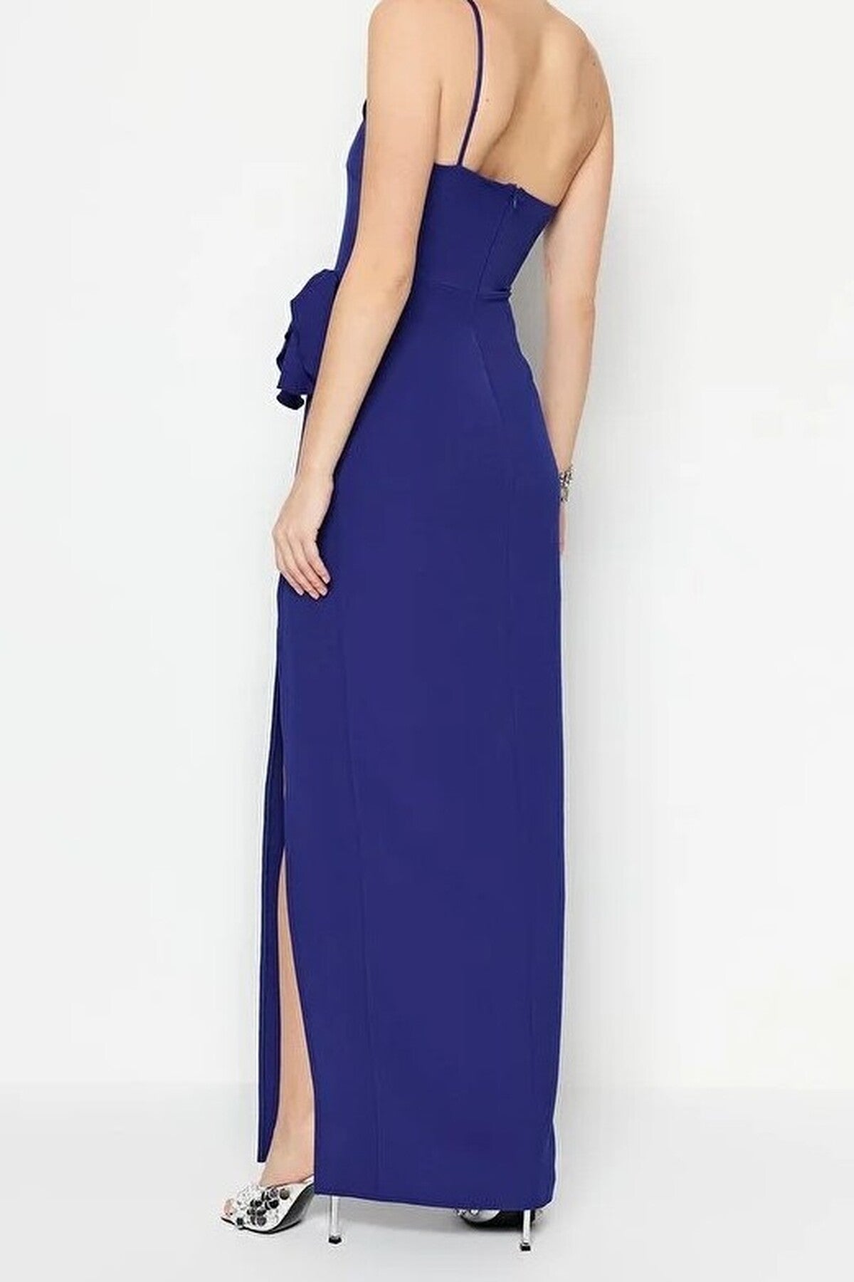 One Shoulder Fitted Maxi Dress with Draped Detail