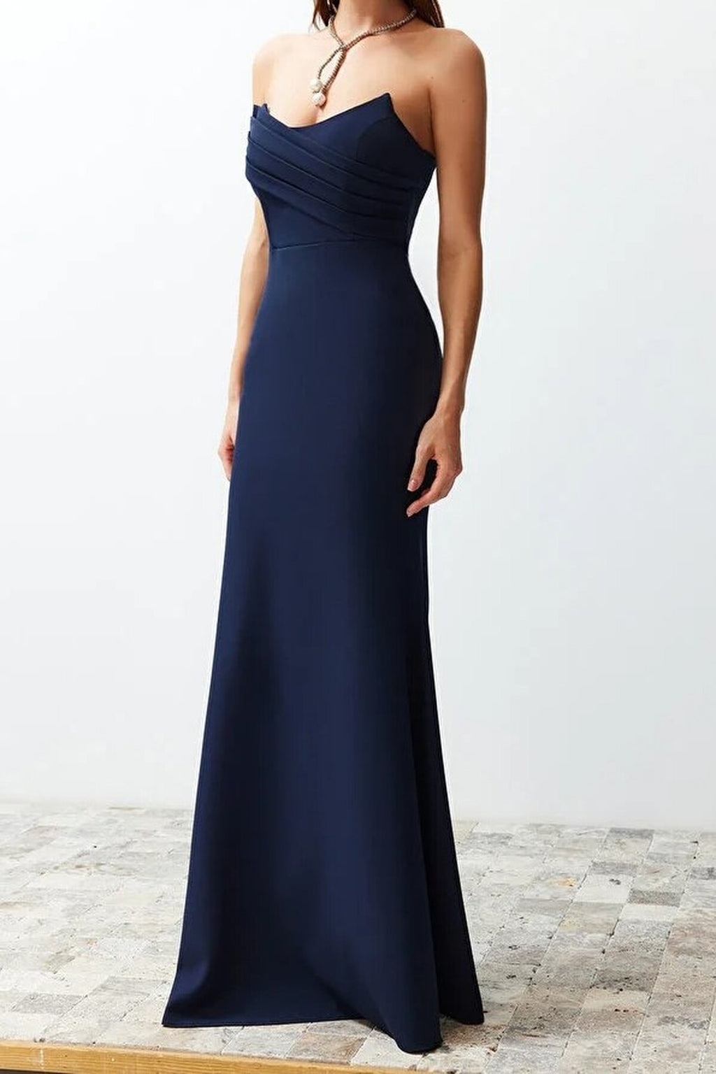 Collar Detail Woven Maxi Evening Dress