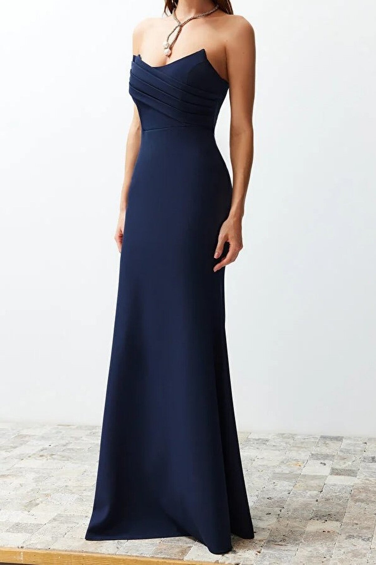 Collar Detail Woven Maxi Evening Dress