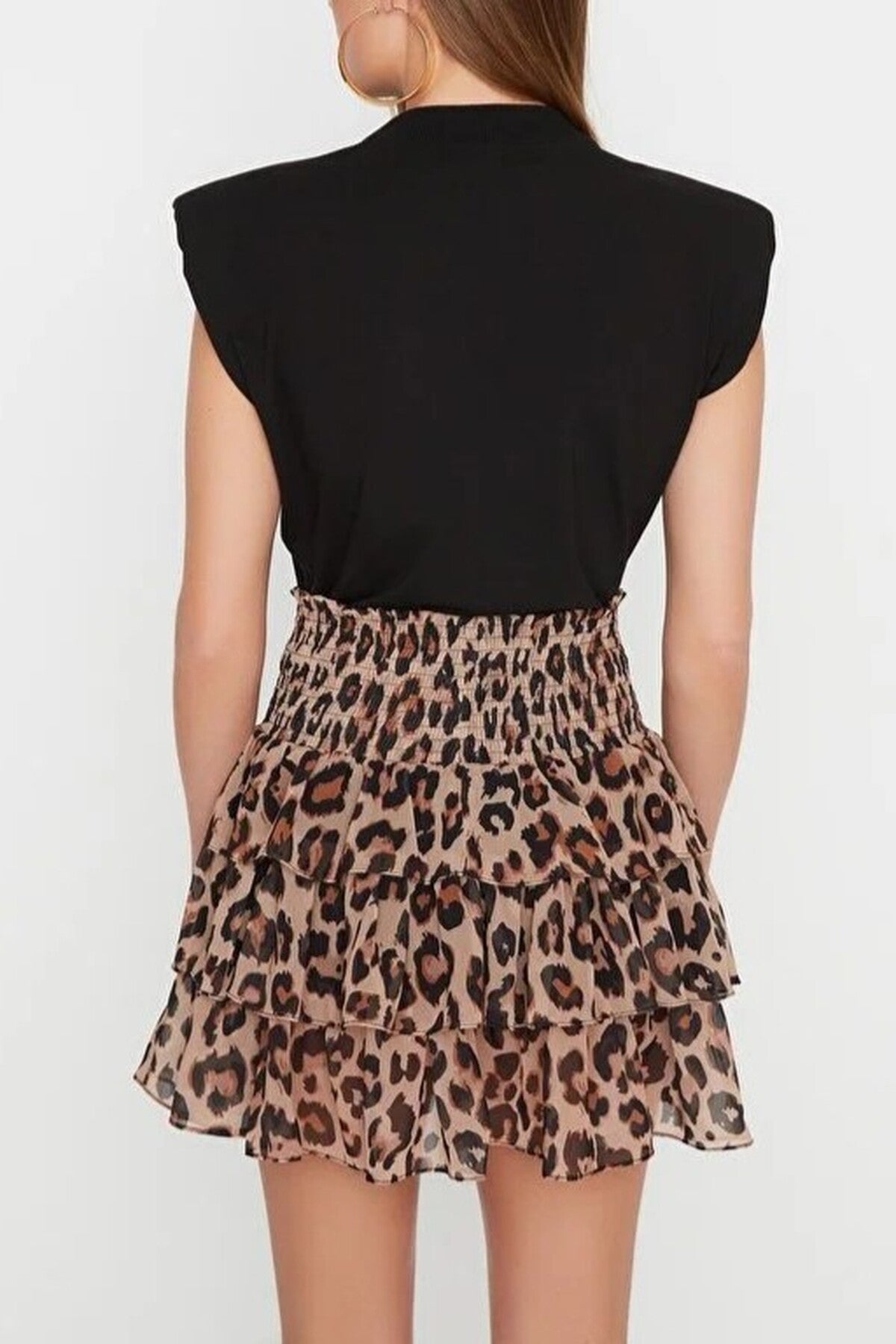 Padded Shoulder Sleeveless Printed T-Shirt