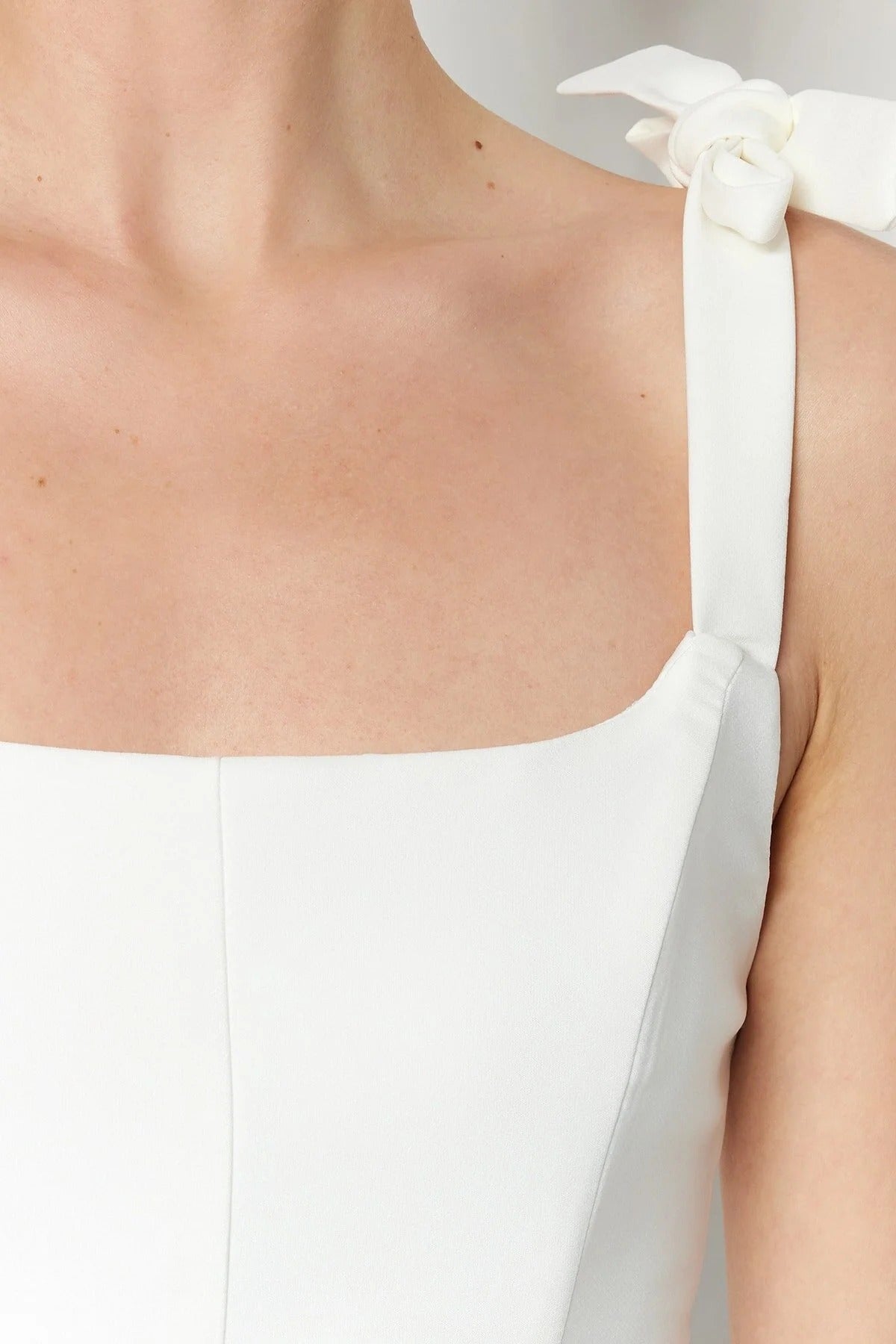 Square Neck Boned Crop Bustier with Bow Detail