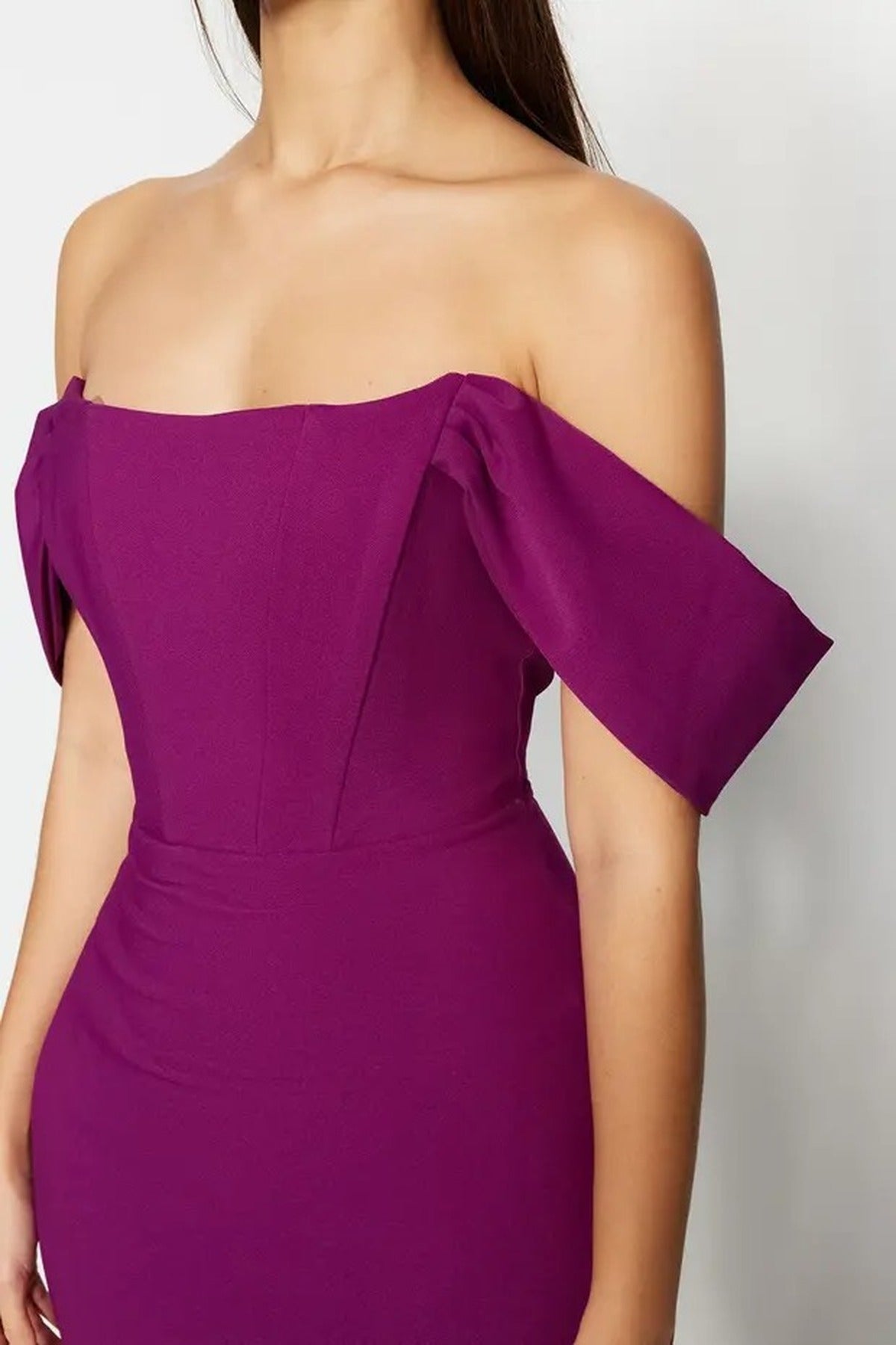 Corset Detail Woven Elegant Evening Dress