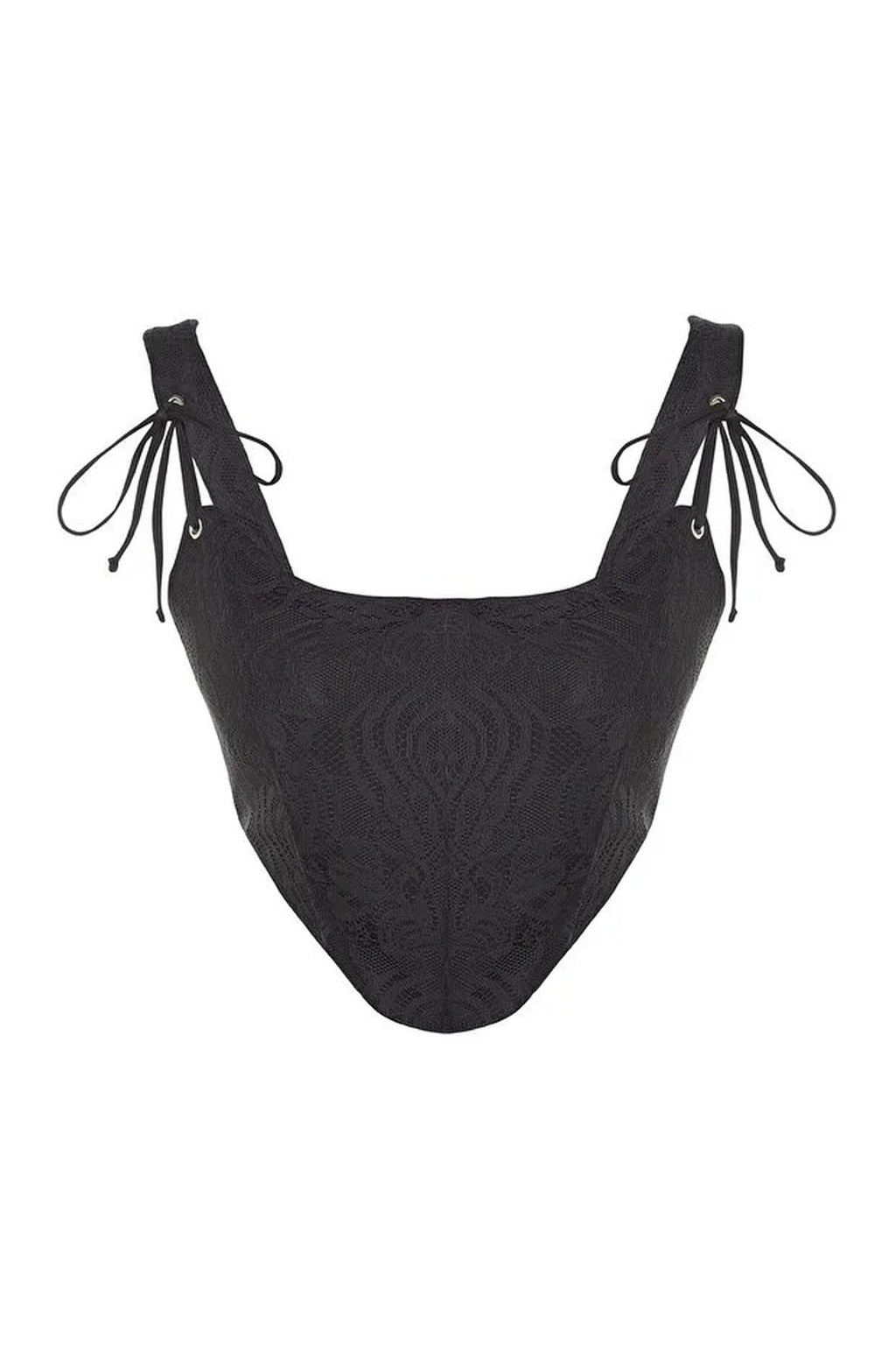 Crop Lined Corset Detail Knitted Lace Bustier