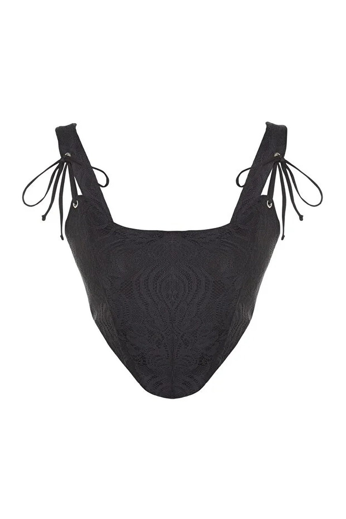 Crop Lined Corset Detail Knitted Lace Bustier
