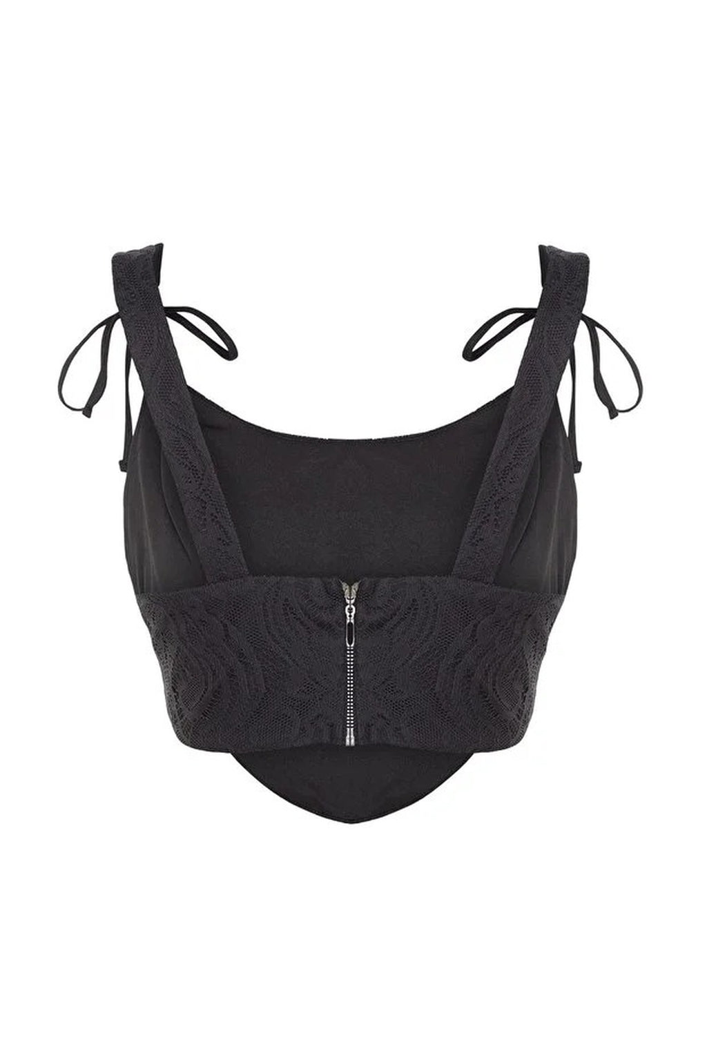 Crop Lined Corset Detail Knitted Lace Bustier
