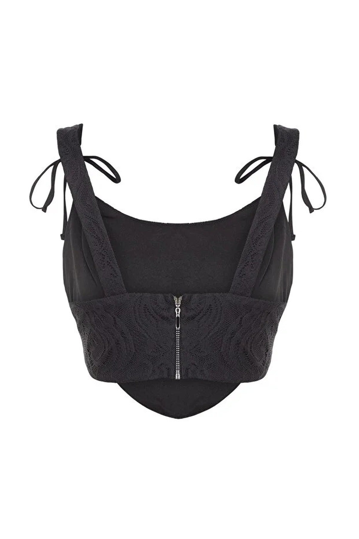 Crop Lined Corset Detail Knitted Lace Bustier
