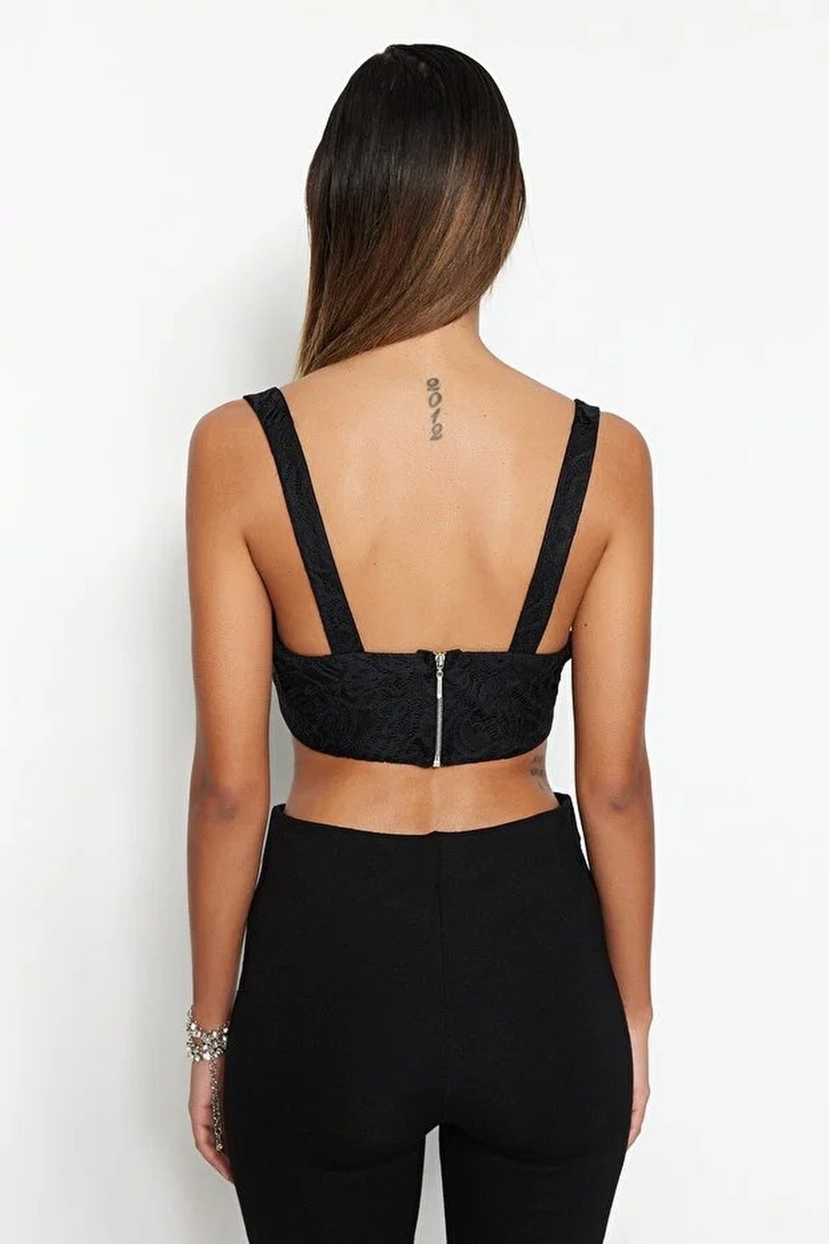 Crop Lined Corset Detail Knitted Lace Bustier