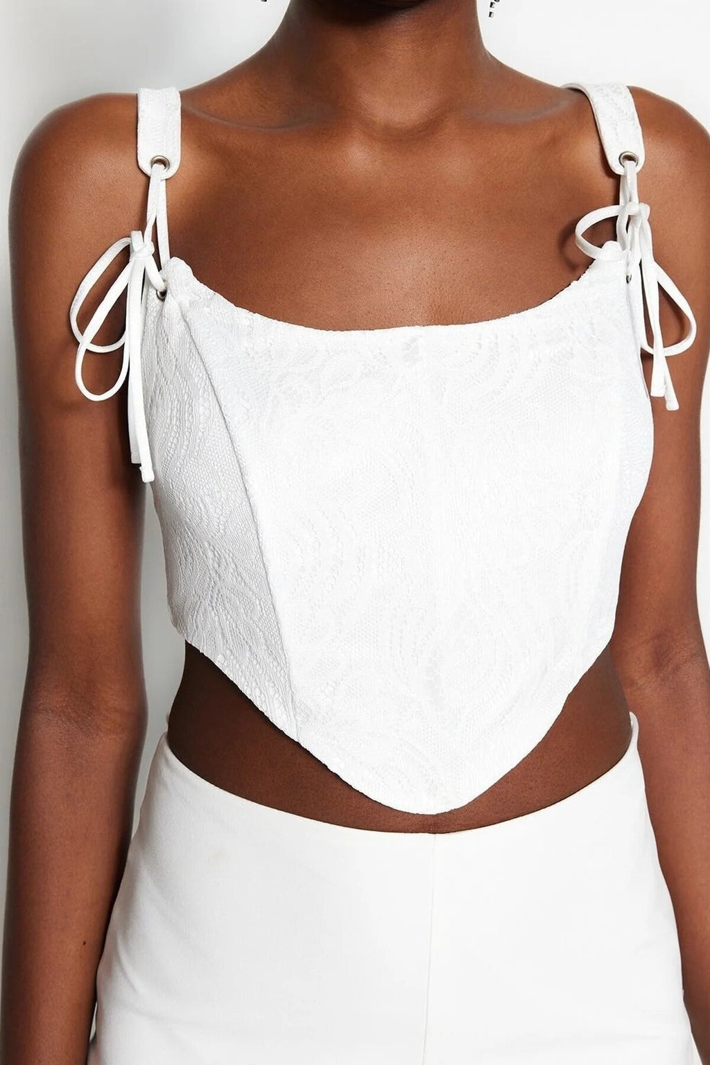 Crop Lined Corset Detail Knitted Lace Bustier