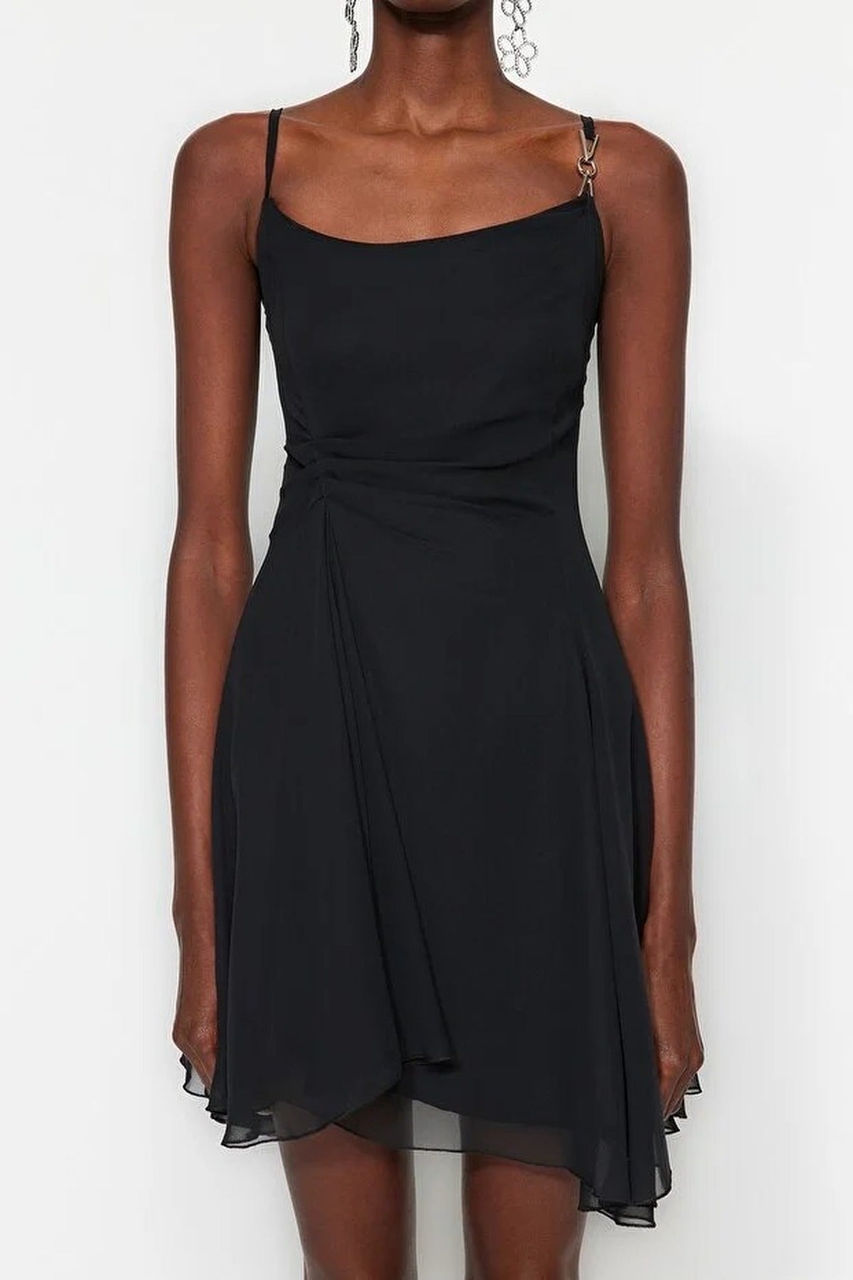 A-Line Accessory Detailed Lined Chiffon Short Flowy Evening Dress