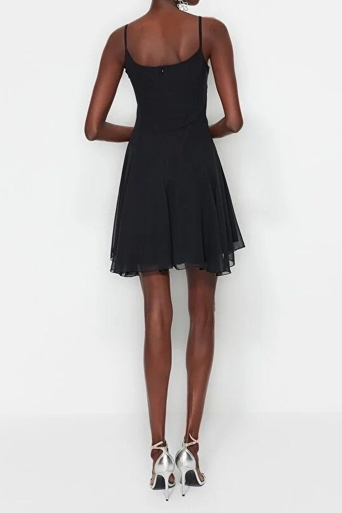 A-Line Accessory Detailed Lined Chiffon Short Flowy Evening Dress