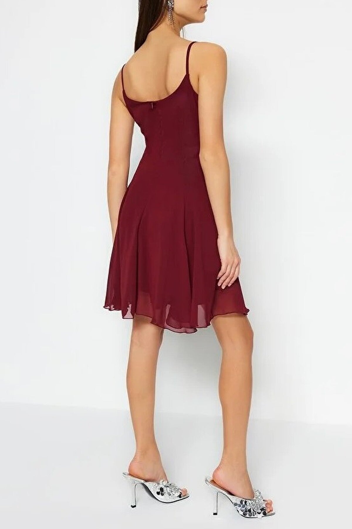 A-Line Accessory Detailed Lined Chiffon Short Flowy Evening Dress