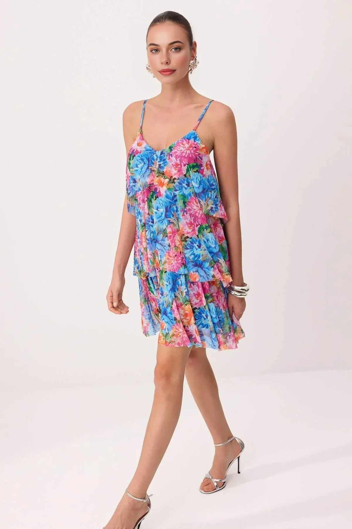 Lined A-Line Floral Tulle Knit Mini Dress