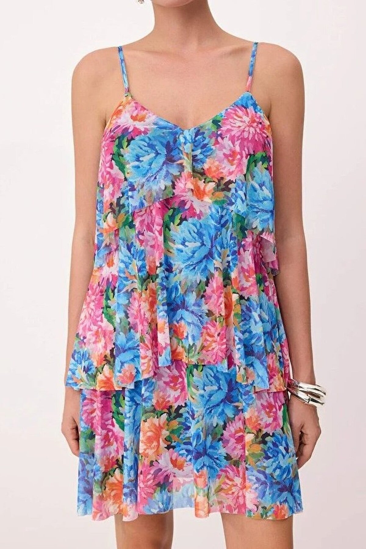 Lined A-Line Floral Tulle Knit Mini Dress