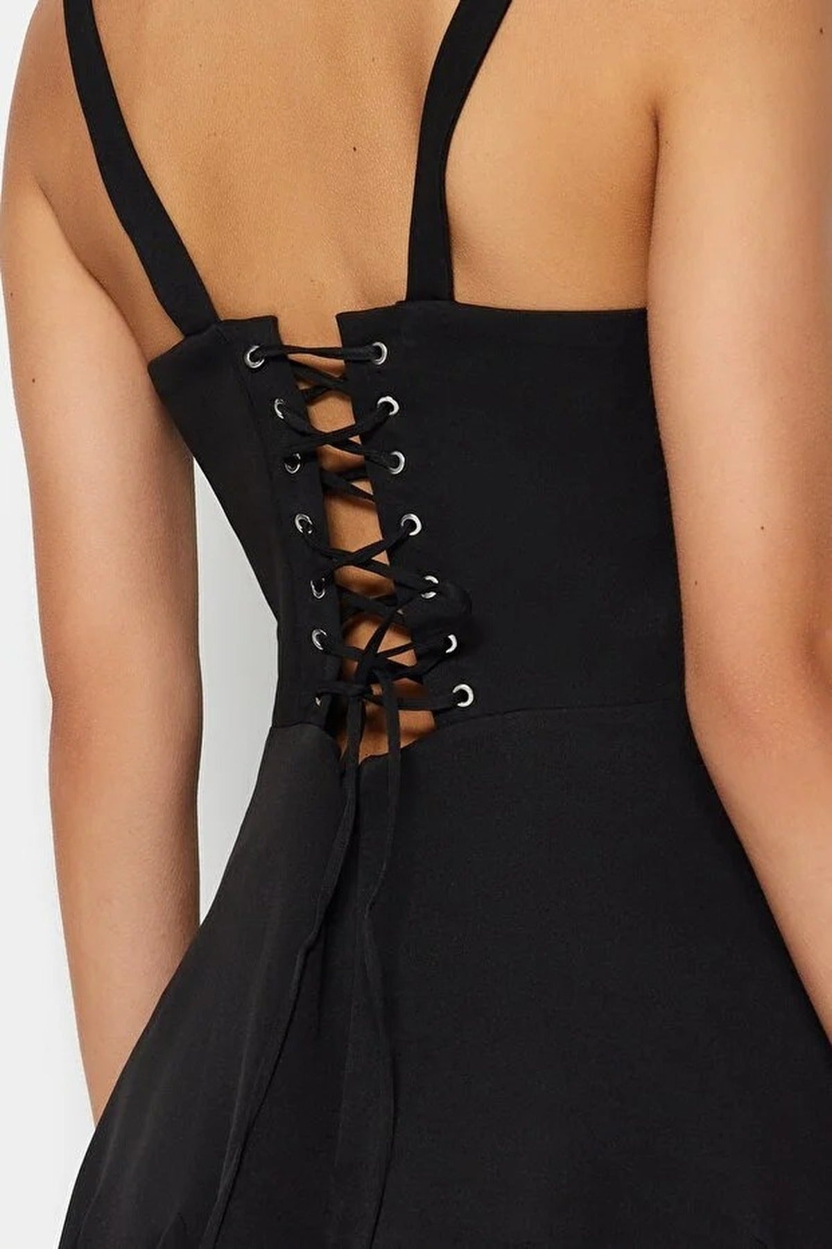 A-Line Lined Short Dress with Corset Detail