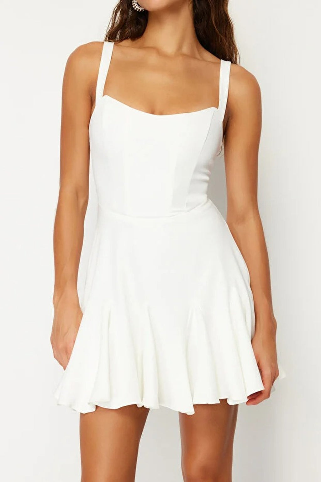 A-Line Lined Short Dress with Corset Detail
