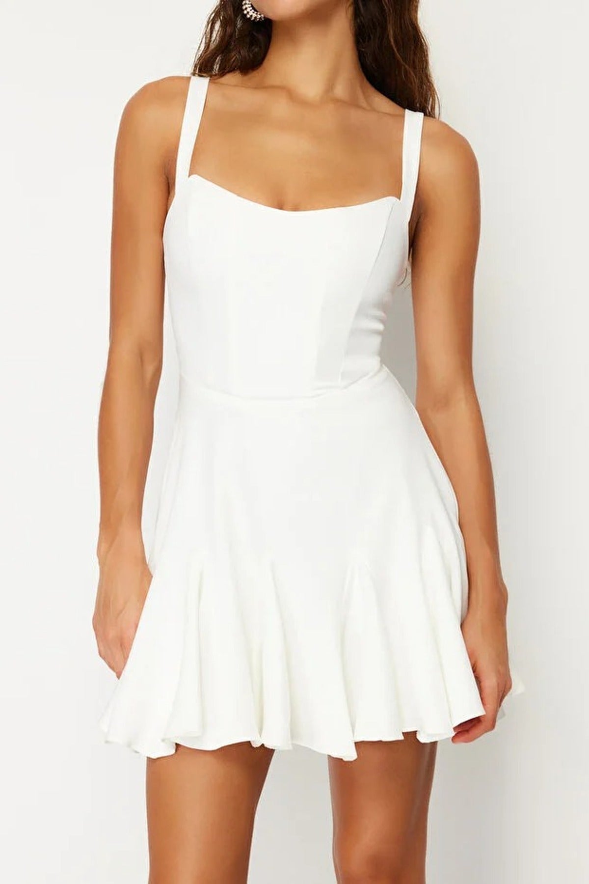 A-Line Lined Short Dress with Corset Detail