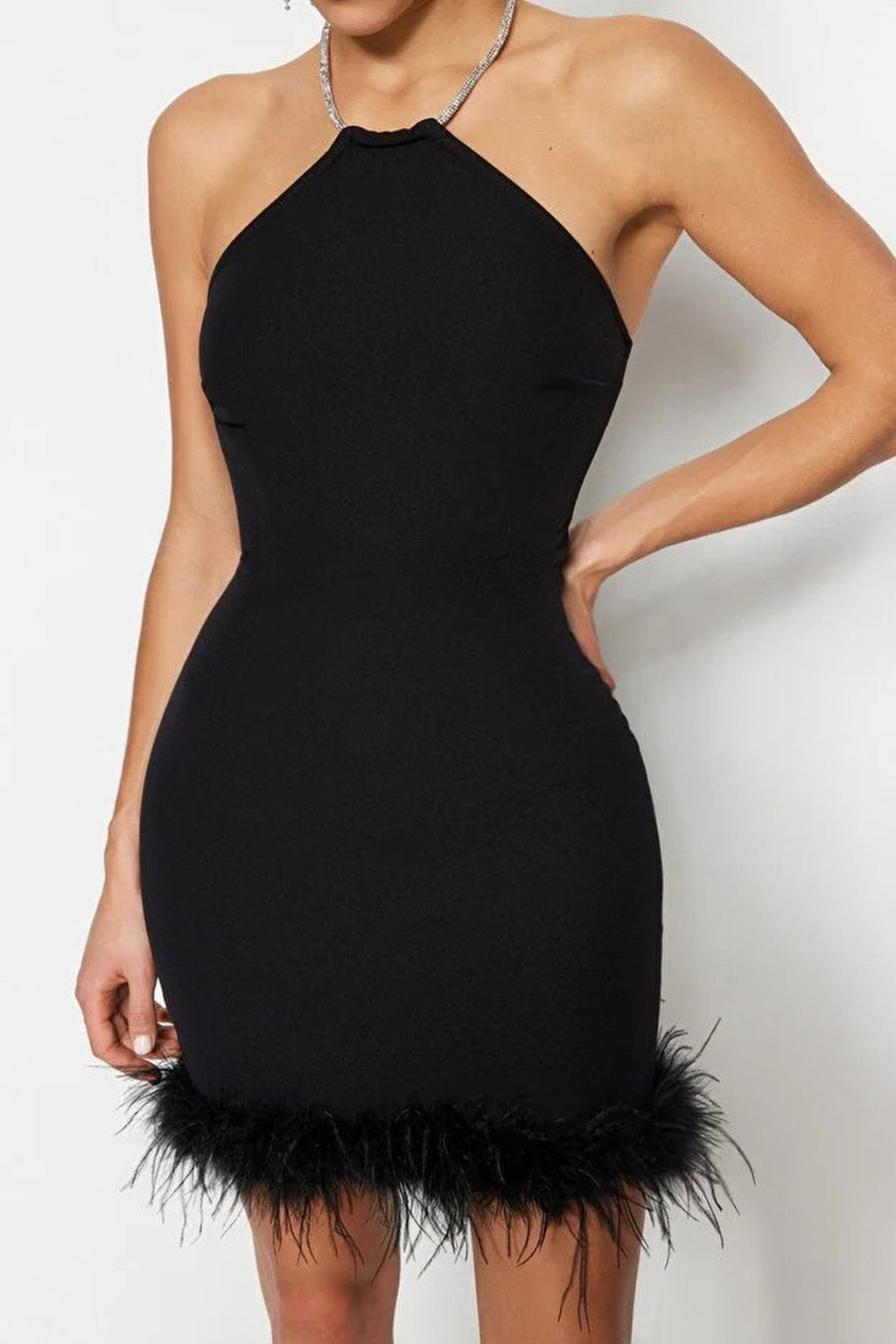 Fitted Sparkling Stone Embellished Woven Short Dress