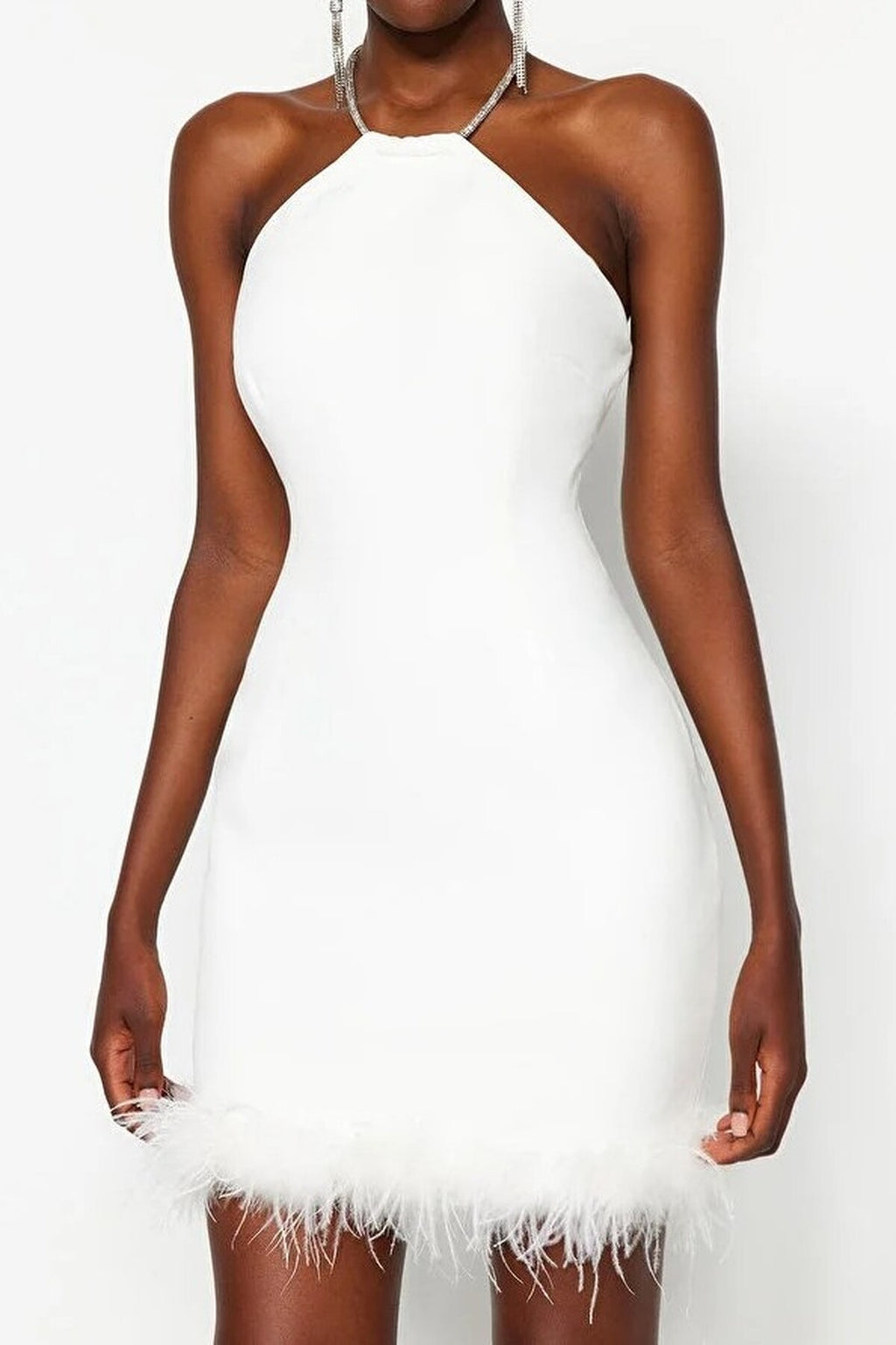 Fitted Sparkling Stone Embellished Woven Short Dress