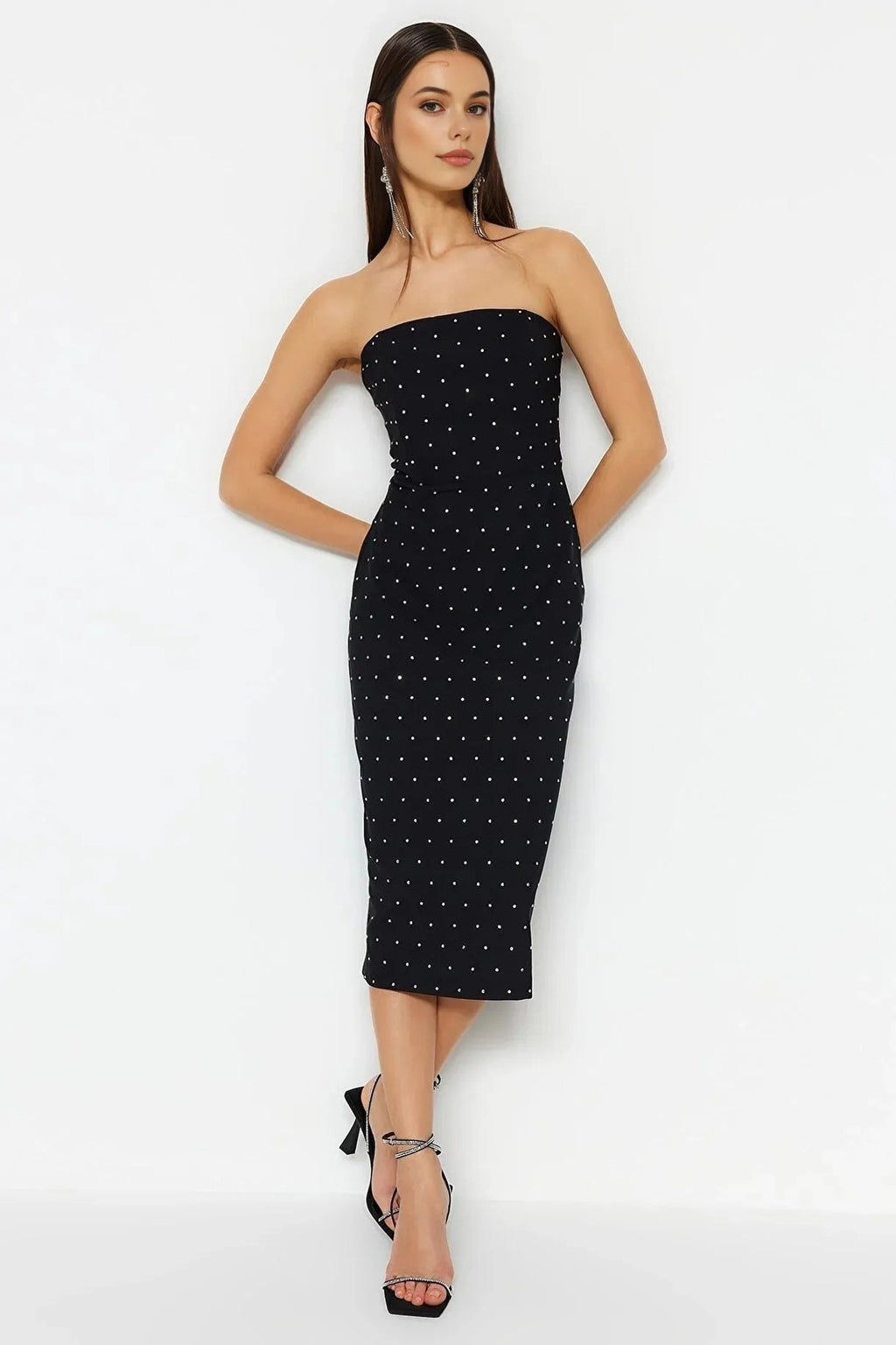 Fitted Lined Sparkling Embellished Woven Dress