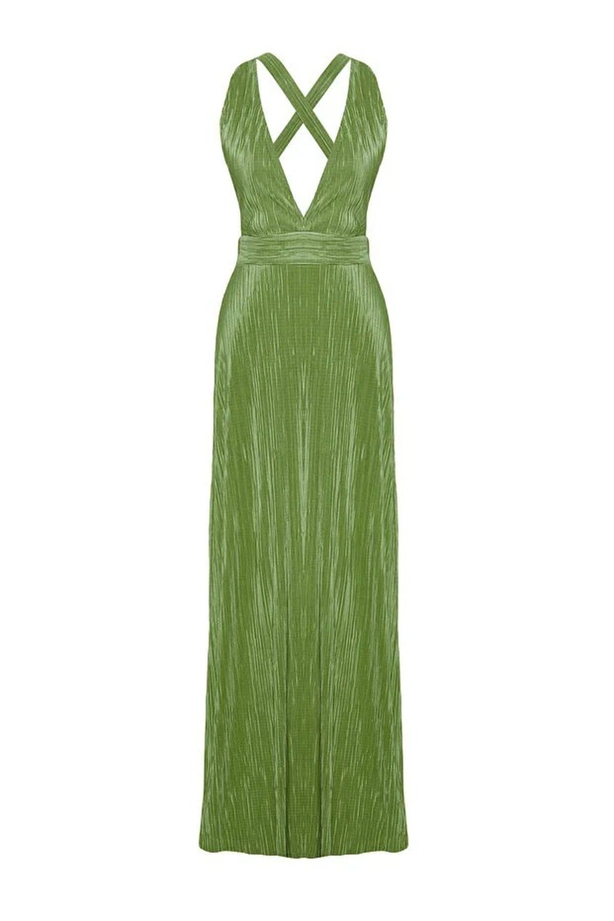A-Line Belted Lined Knitted Long Elegant Evening Dress