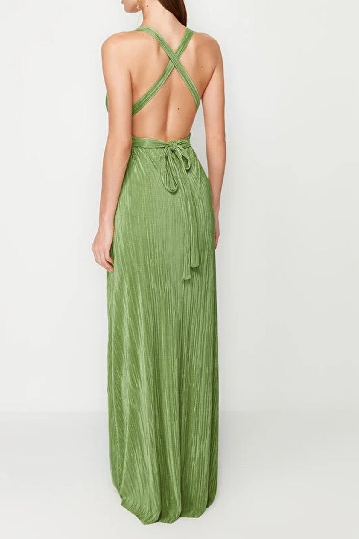 A-Line Belted Lined Knitted Long Elegant Evening Dress