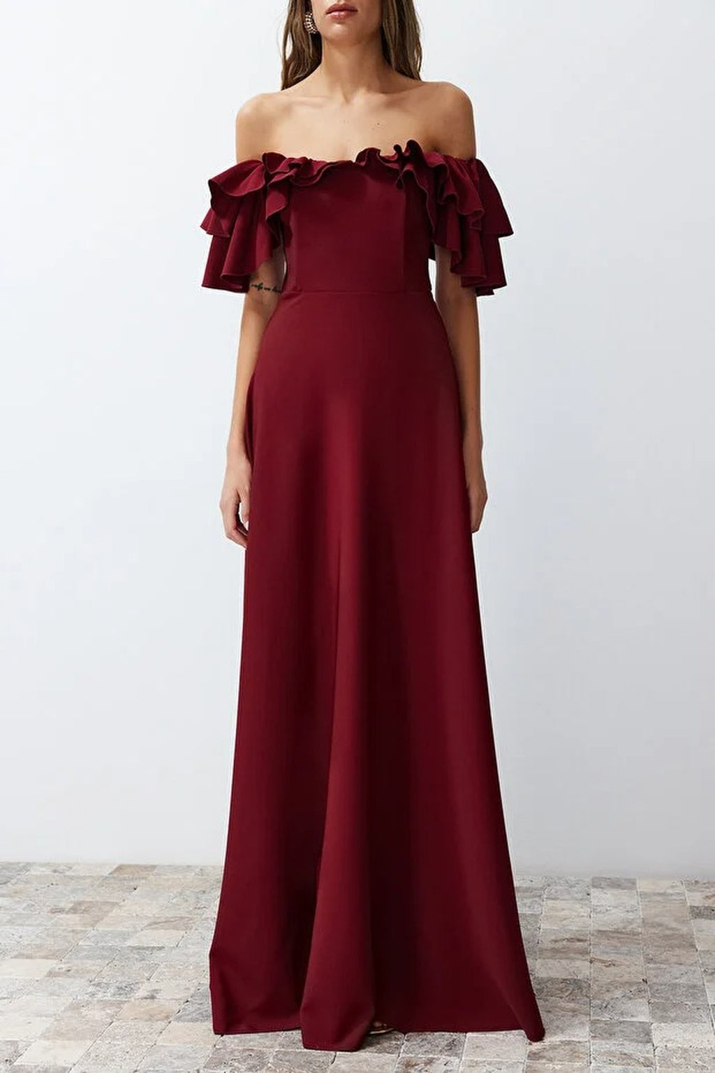A-Line Ruffled Woven Long Evening Dress