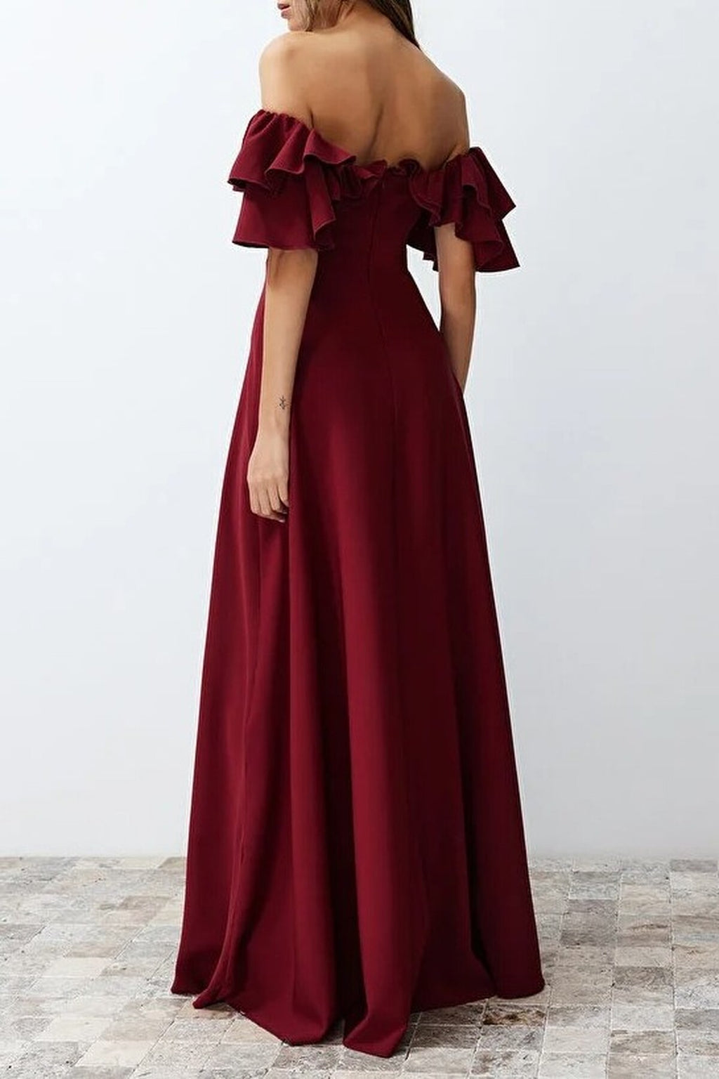 A-Line Ruffled Woven Long Evening Dress