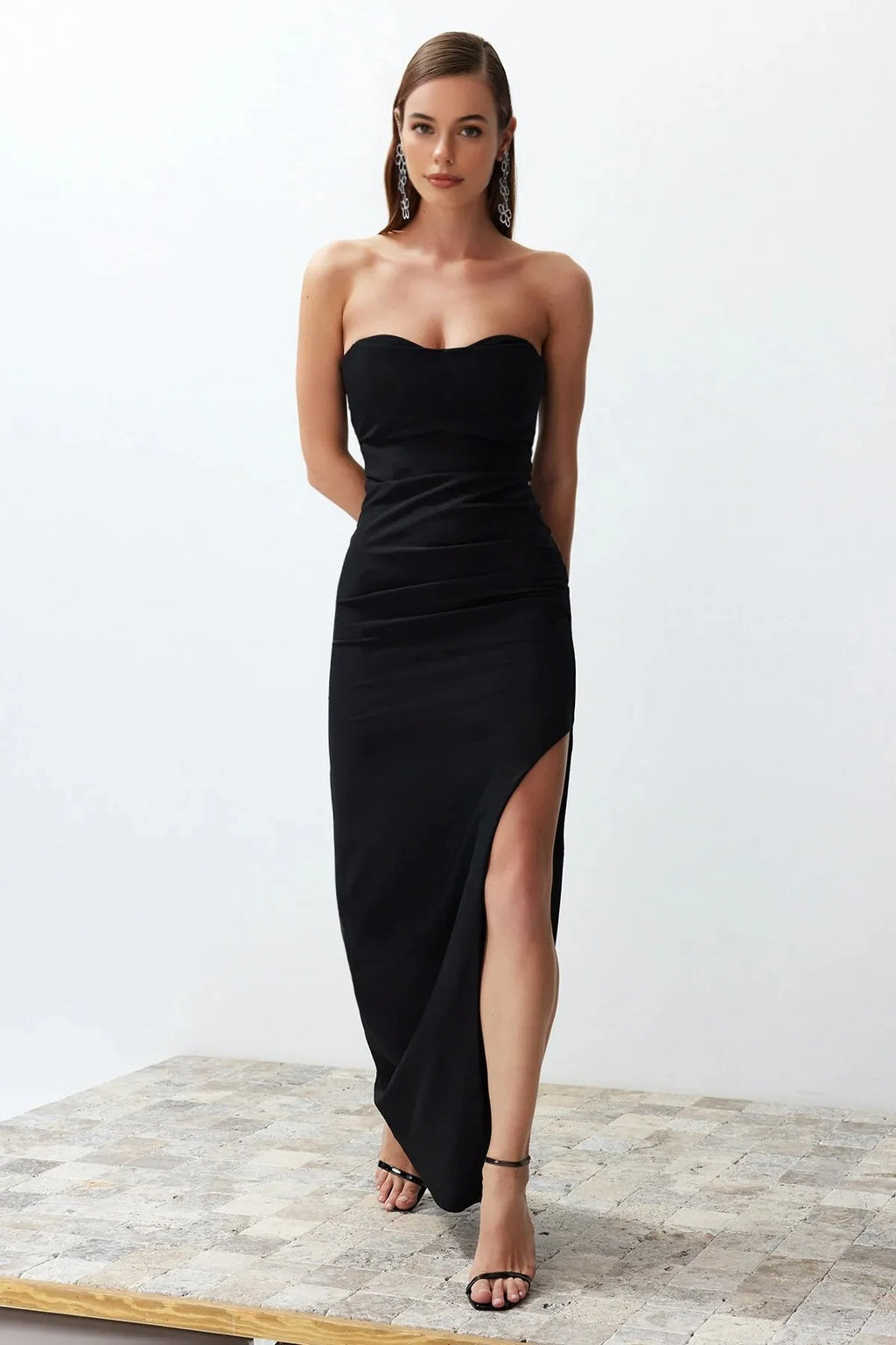 Fitted Corset Detail Woven Long Dress
